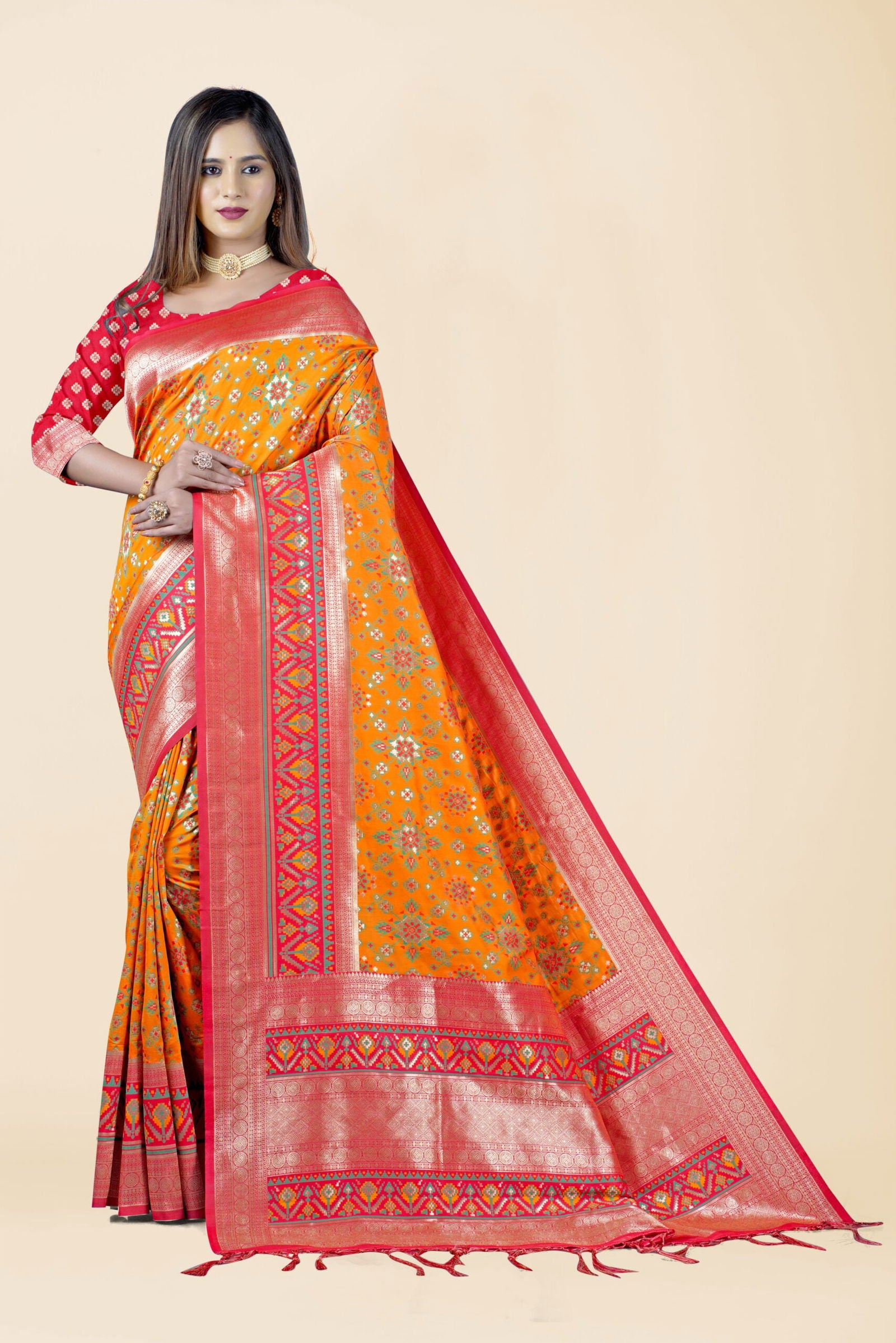 Orange Threadwork Patola Silk Saree - KAJREE