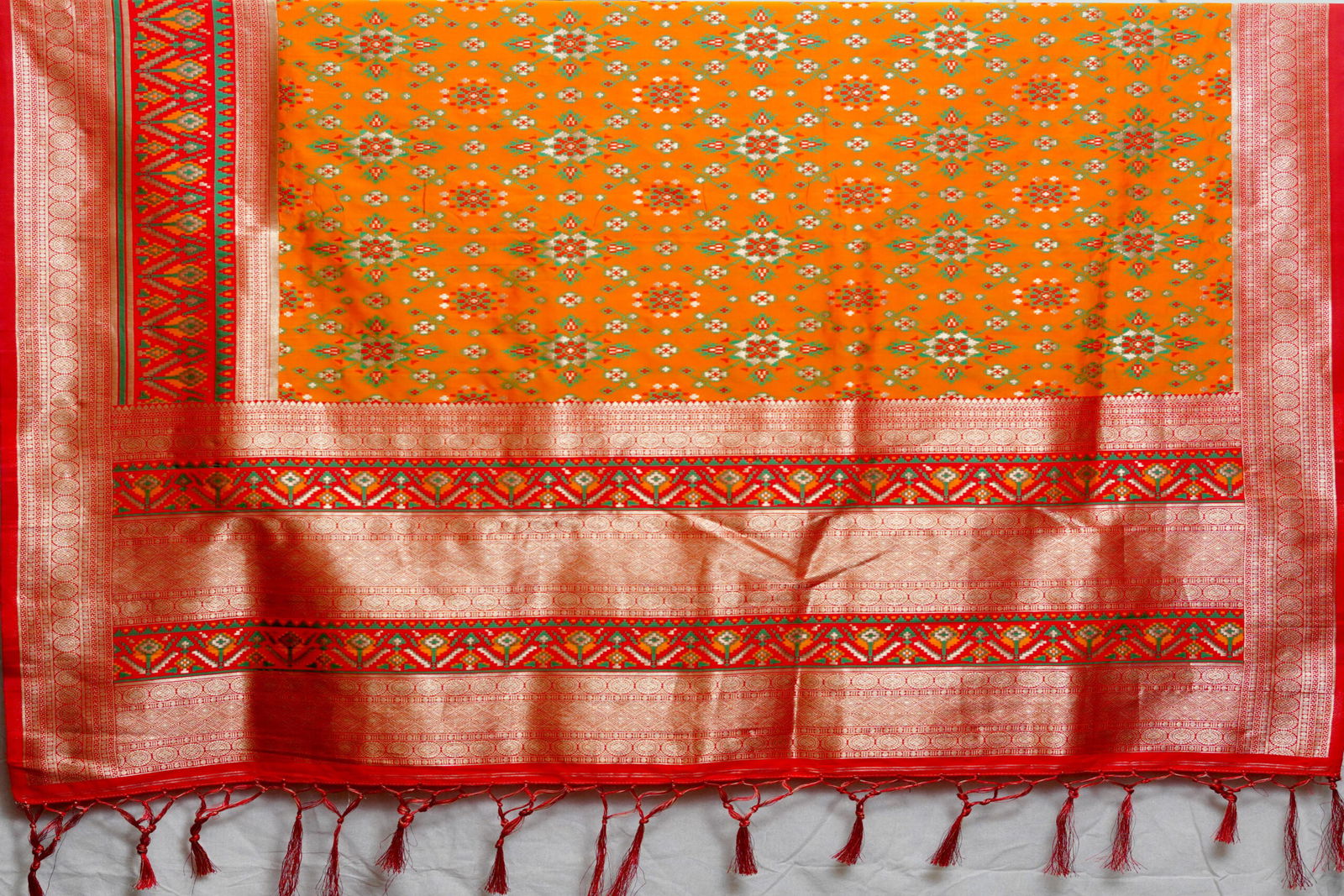 Orange Threadwork Patola Silk Saree - KAJREE