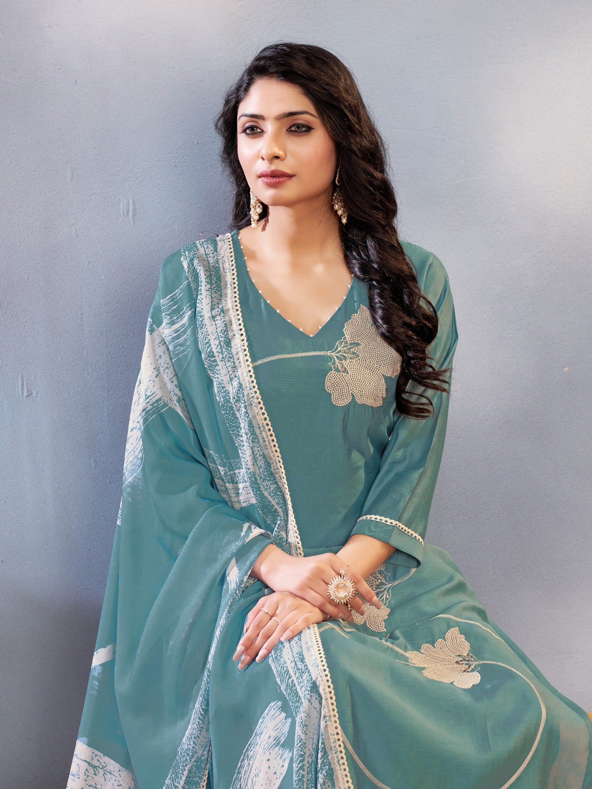 Light Blue Cut Dana work Muslin Kurta Set  -Kajree