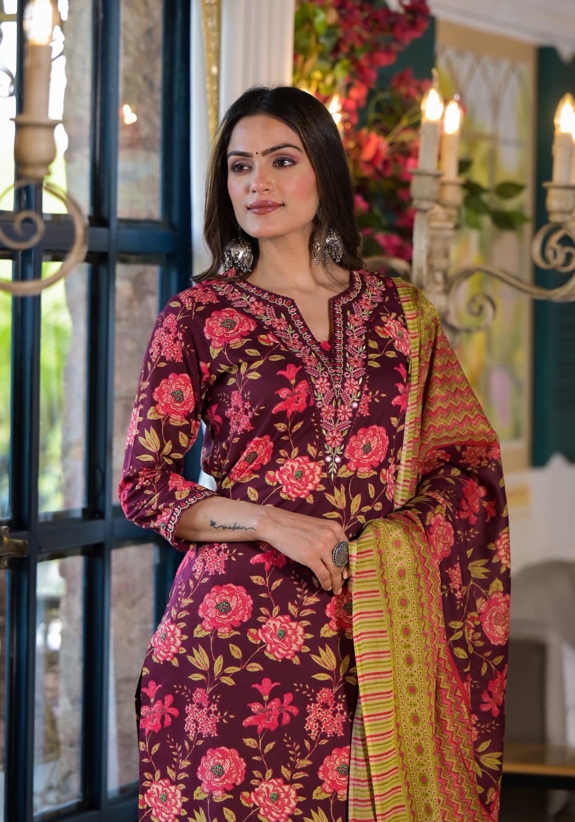 Red Block Printed Cotton Kurta Set - Kajree