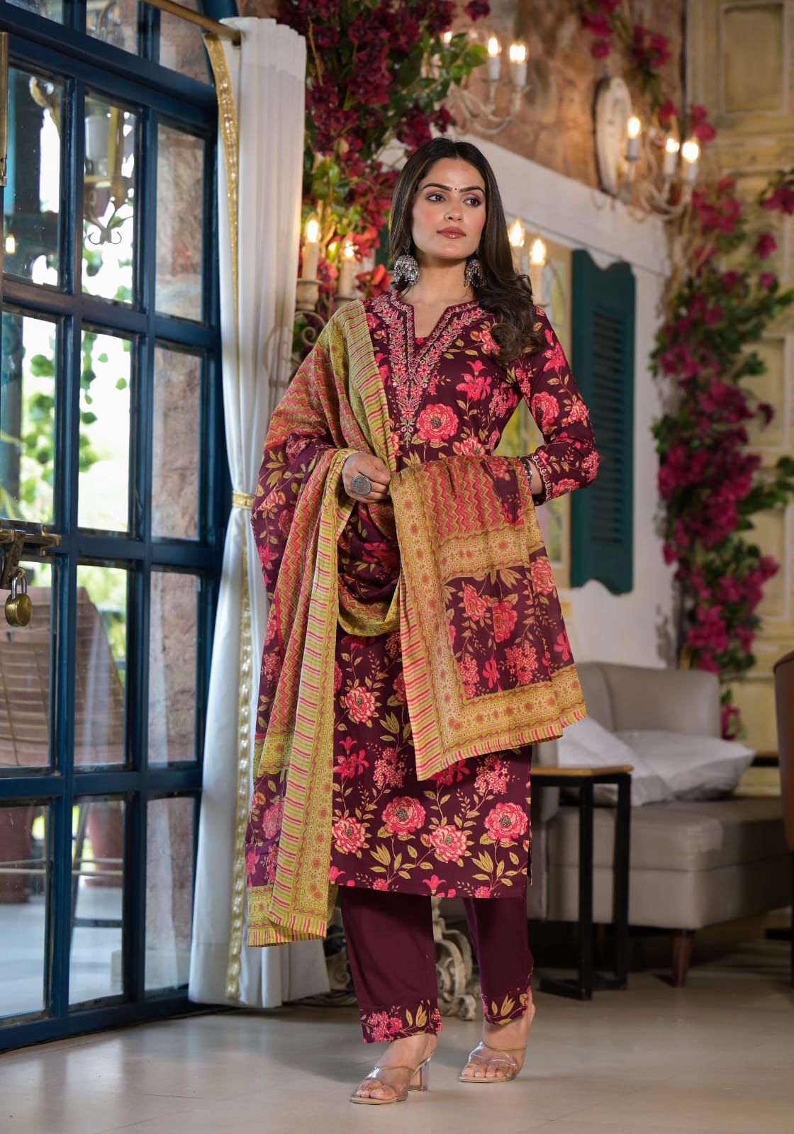 Red Block Printed Cotton Kurta Set - Kajree