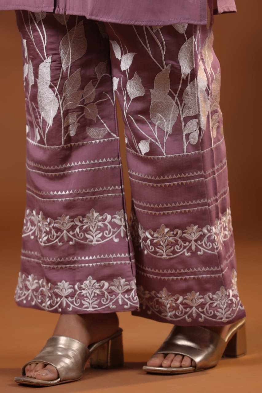 Mauve Threadwork Cotton Co-ord Set - Kajree