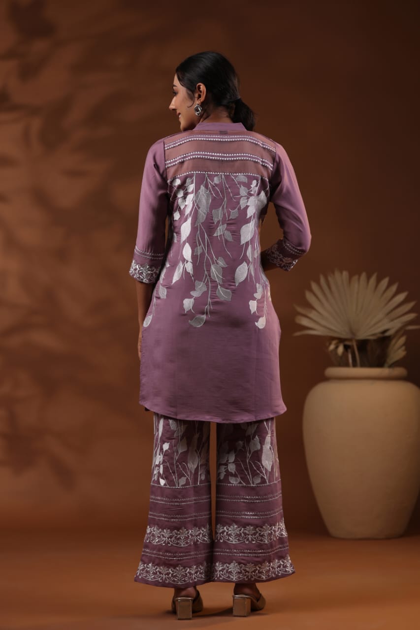 Mauve Threadwork Cotton Co-ord Set - Kajree