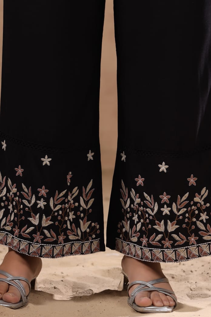 Black Threadwork Cotton  Co-Ord Set - Kajree