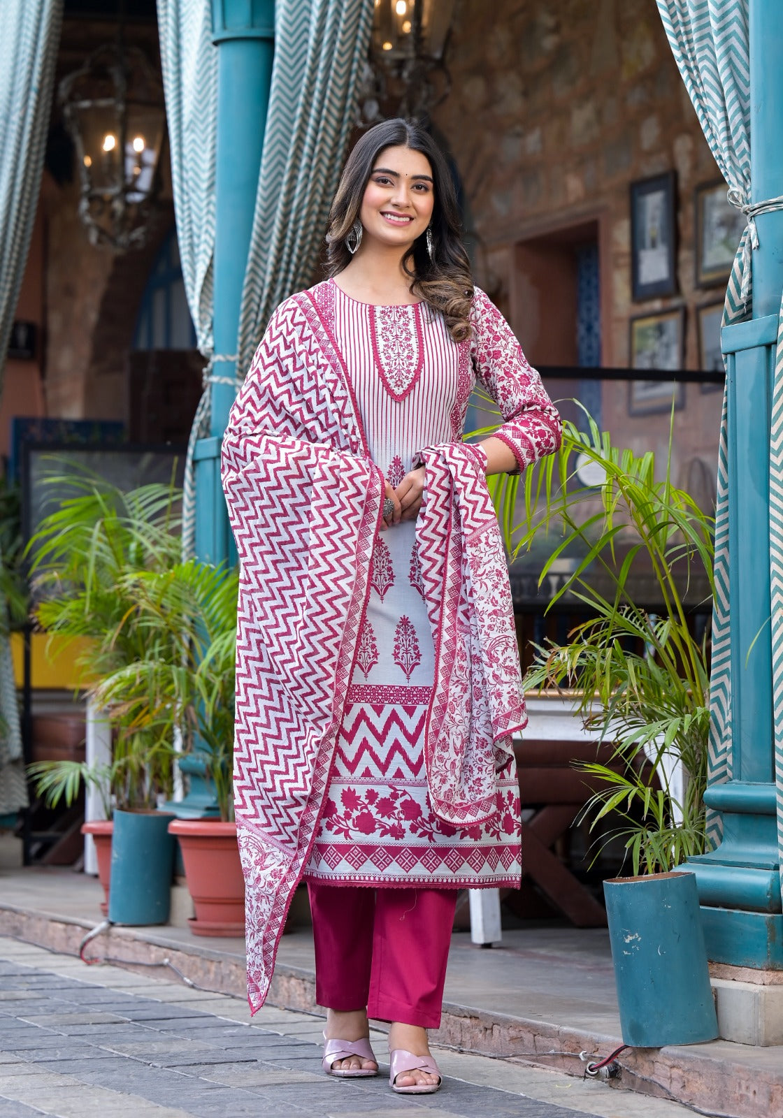 Maroon Block Print Muslin Kurta Set - Kajree
