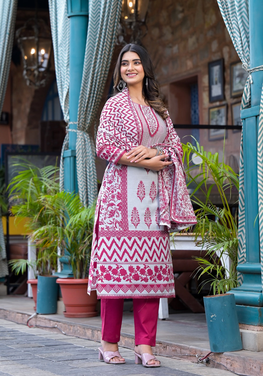 Maroon Block Print Muslin Kurta Set - Kajree