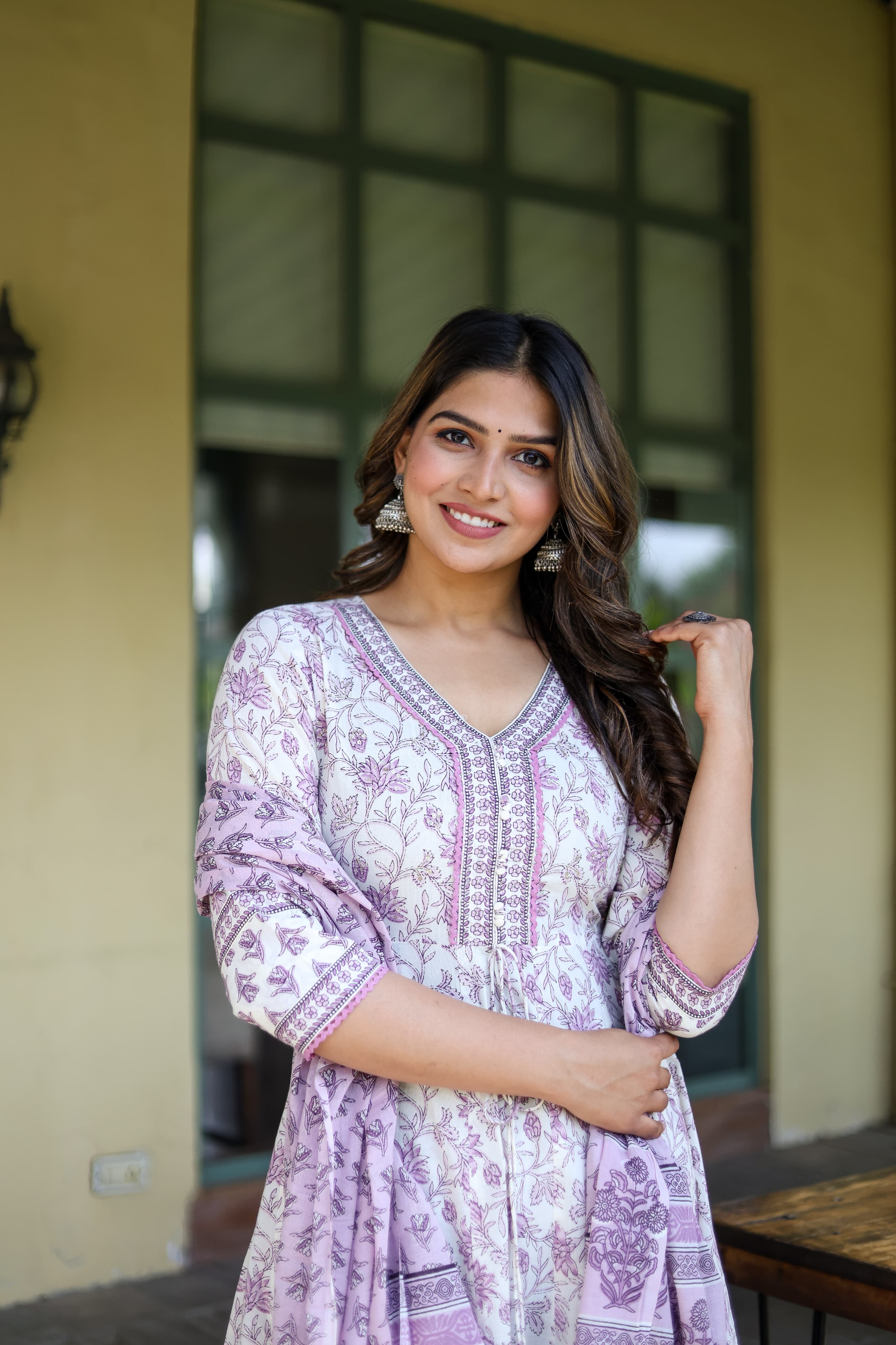 Lavender Block Print Cotton Kurta Set - Kajree