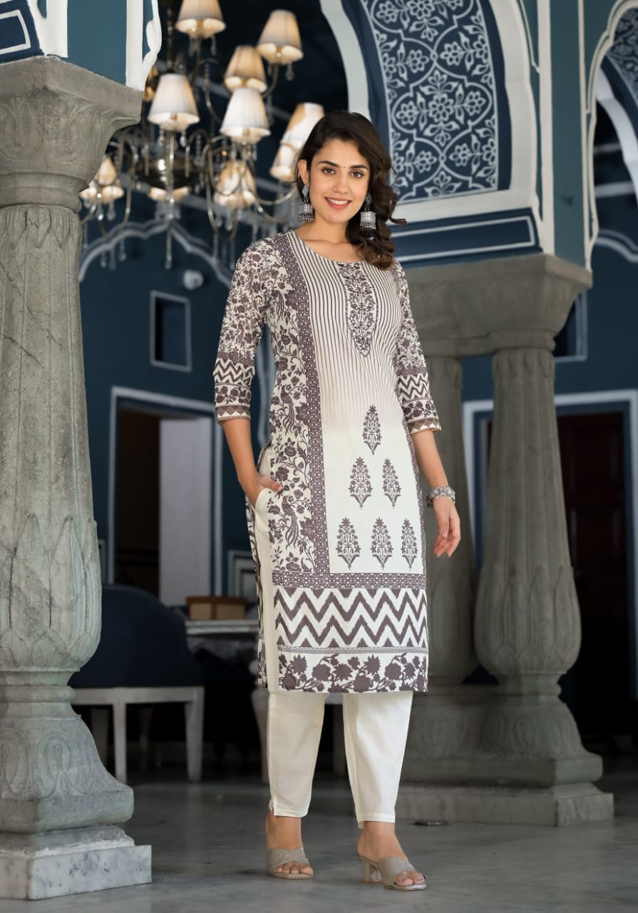 Brown Block Print Muslin Kurta Set - KAJREE