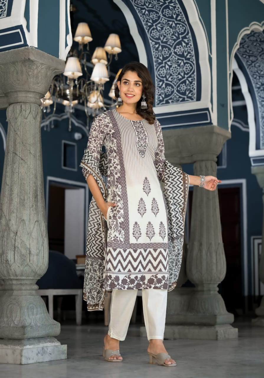 Brown Block Print Muslin Kurta Set - KAJREE