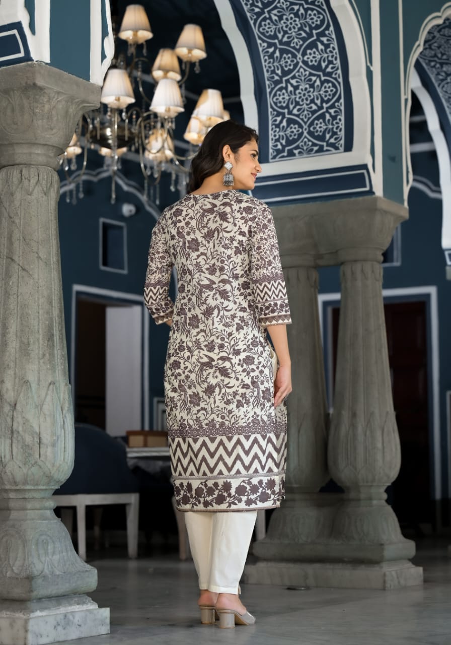 Brown Block Print Muslin Kurta Set - KAJREE