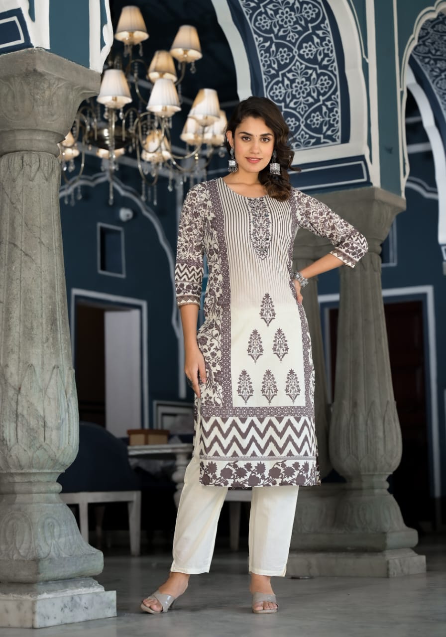 Brown Block Print Muslin Kurta Set - KAJREE