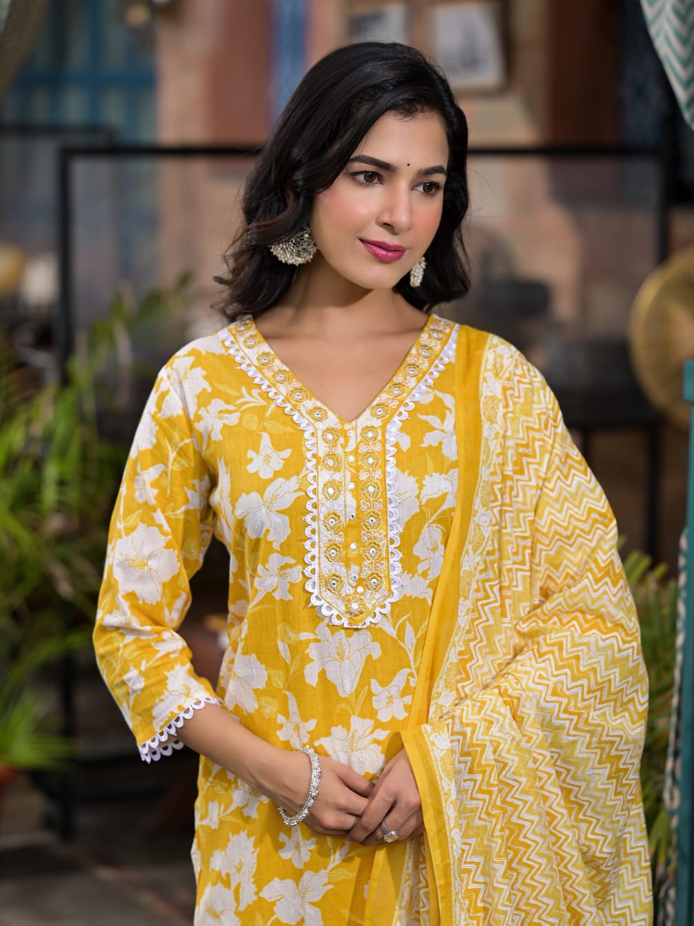 Yellow Block Printed Cotton Kurta Set - KAJREE