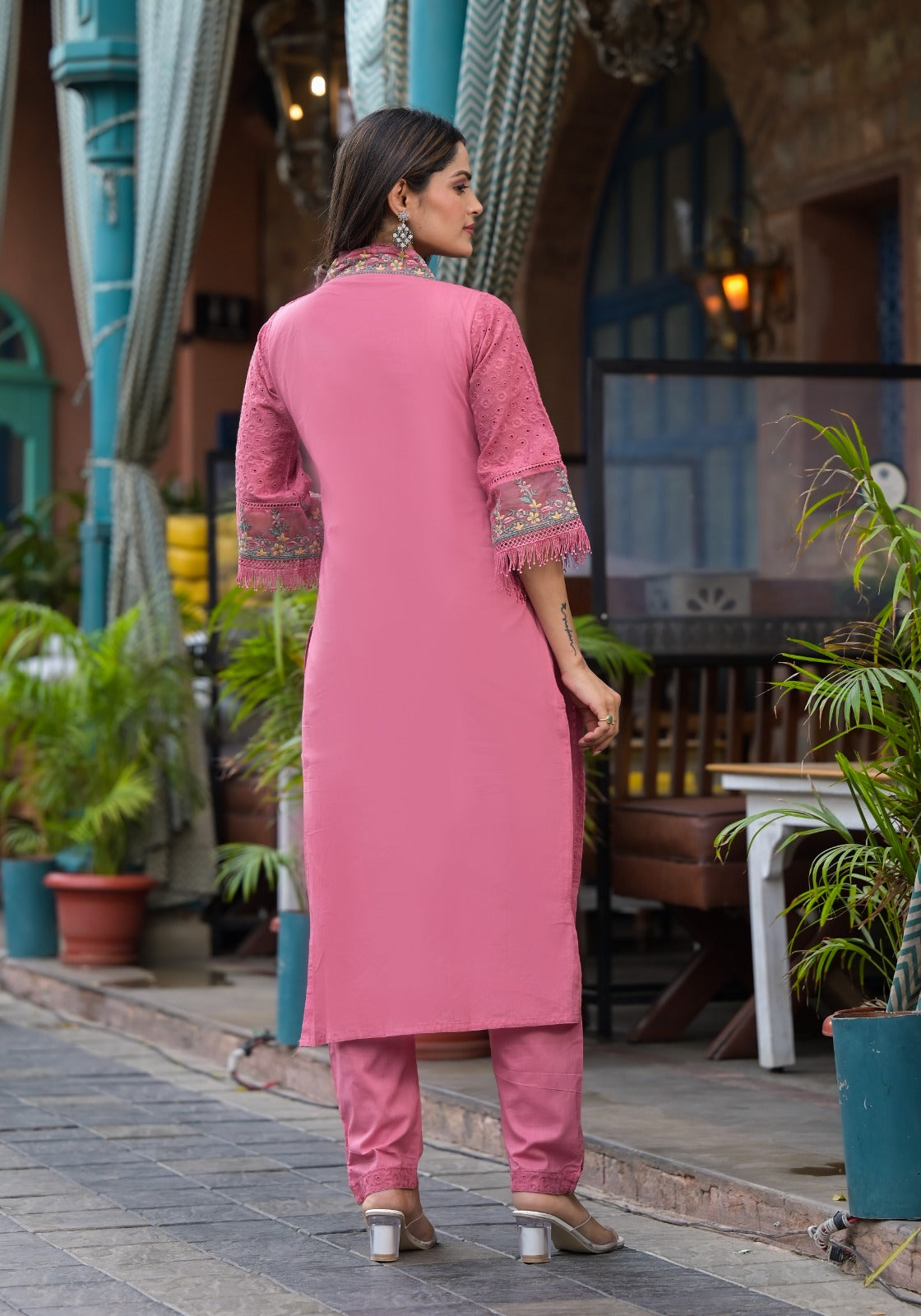 Pink Cotton shifli Threadwork Kurta Set - KAJREE