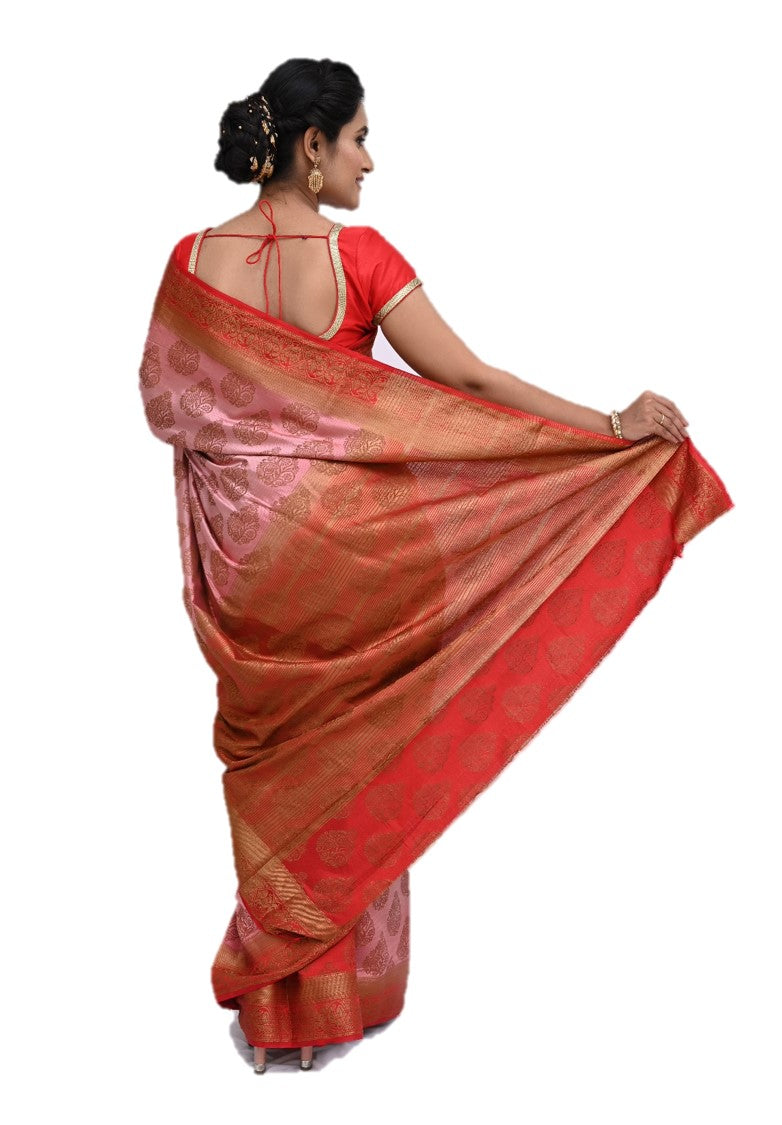 Rose Pink Zariwork Raw Silk Saree 