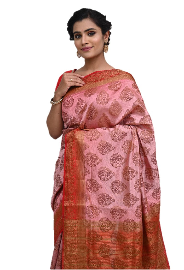 Rose Pink Zariwork Raw Silk Saree 
