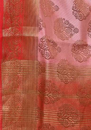 Rose Pink Zariwork Raw Silk Saree 