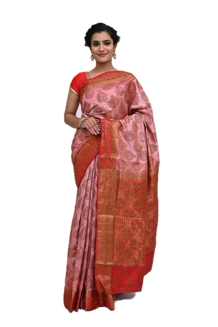 Rose Pink Zariwork Raw Silk Saree 