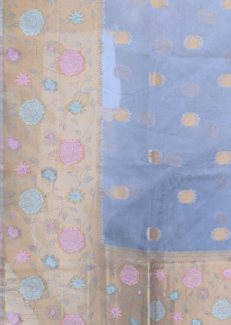 Grey Zariwork Organza Saree - KAJREE