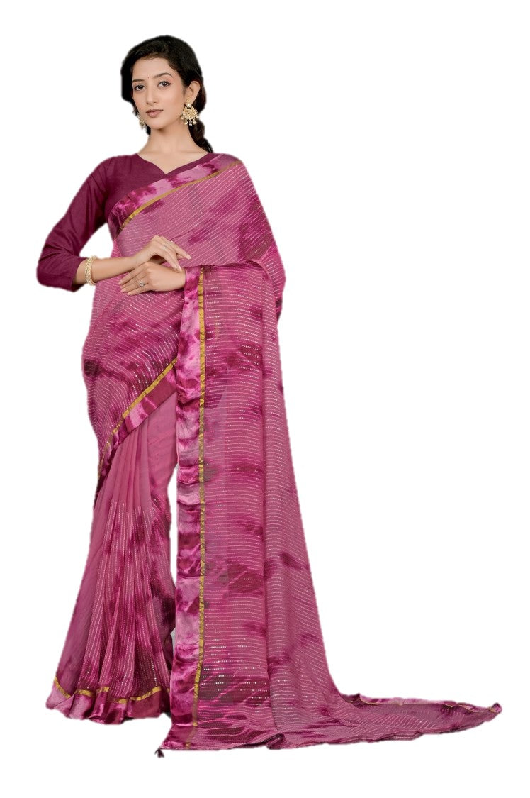 Pink Shibori print Georgette Saree 