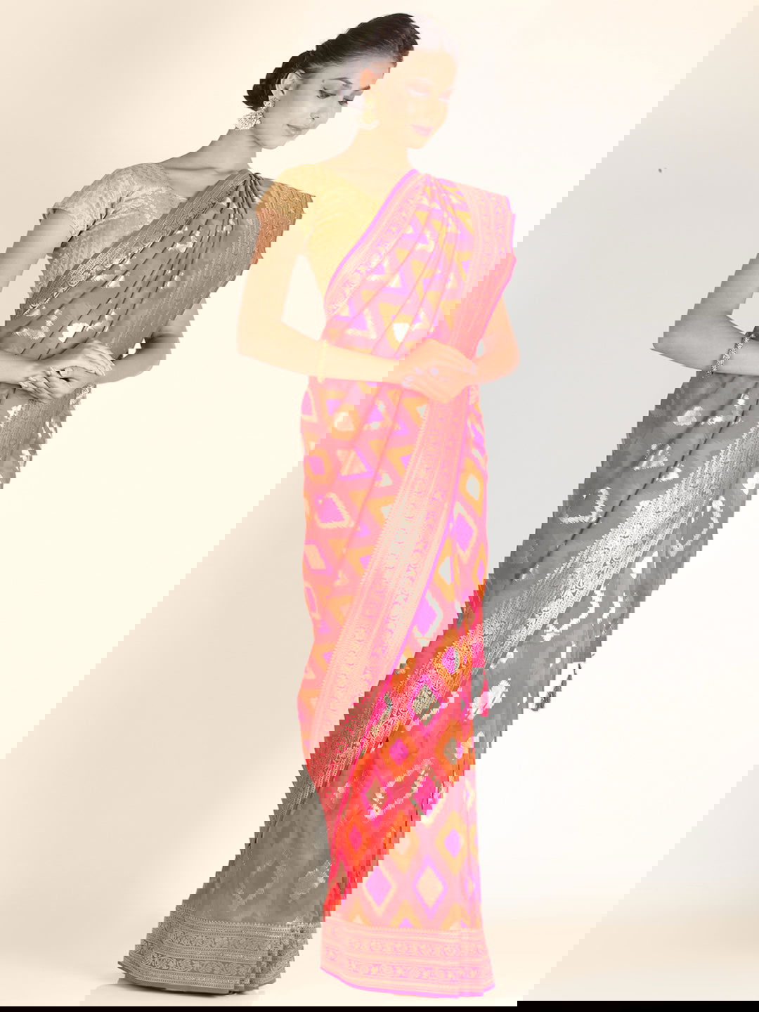 Orange Swarovski Work Taffeta Silk Saree - KAJREE