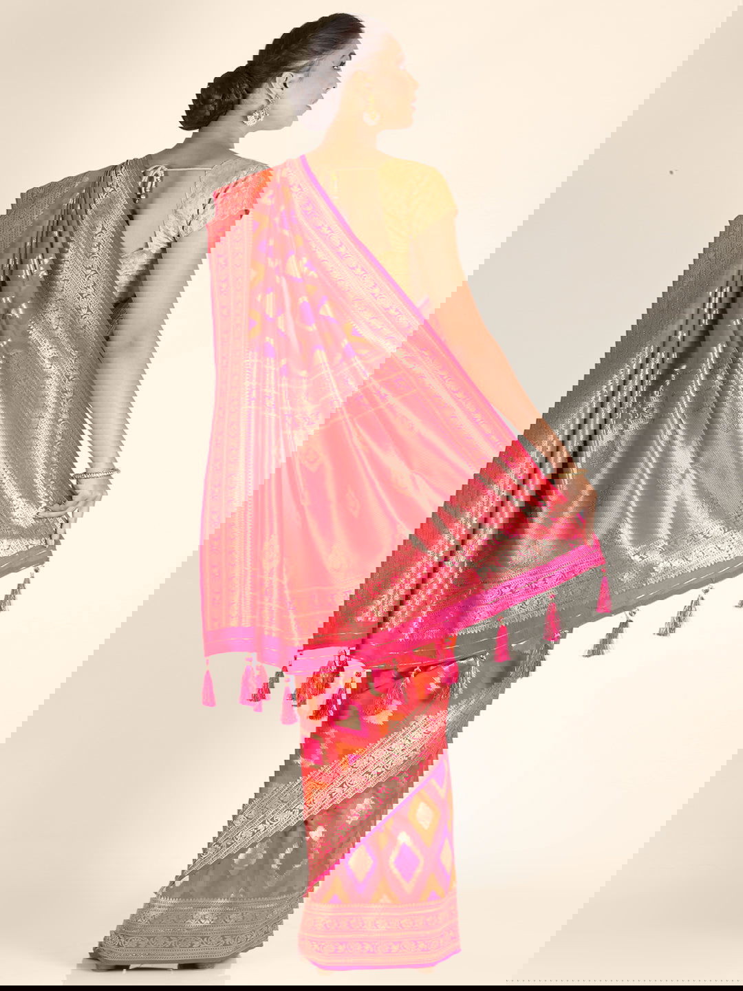 Orange Swarovski Work Taffeta Silk Saree - KAJREE