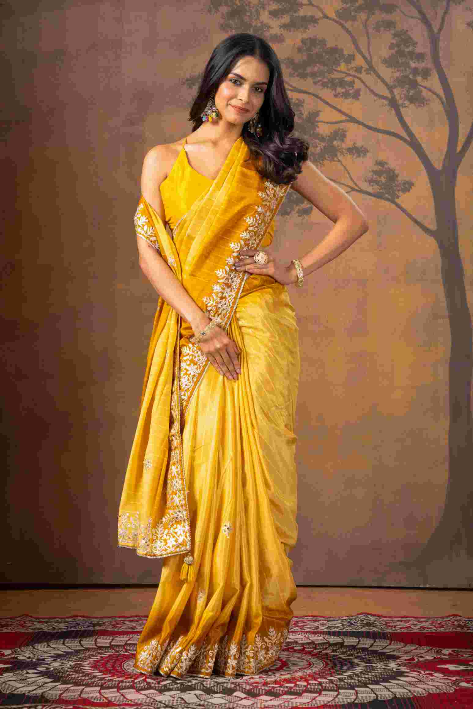 Yellow Gottapatti work Pure Silk Saree - KAJREE