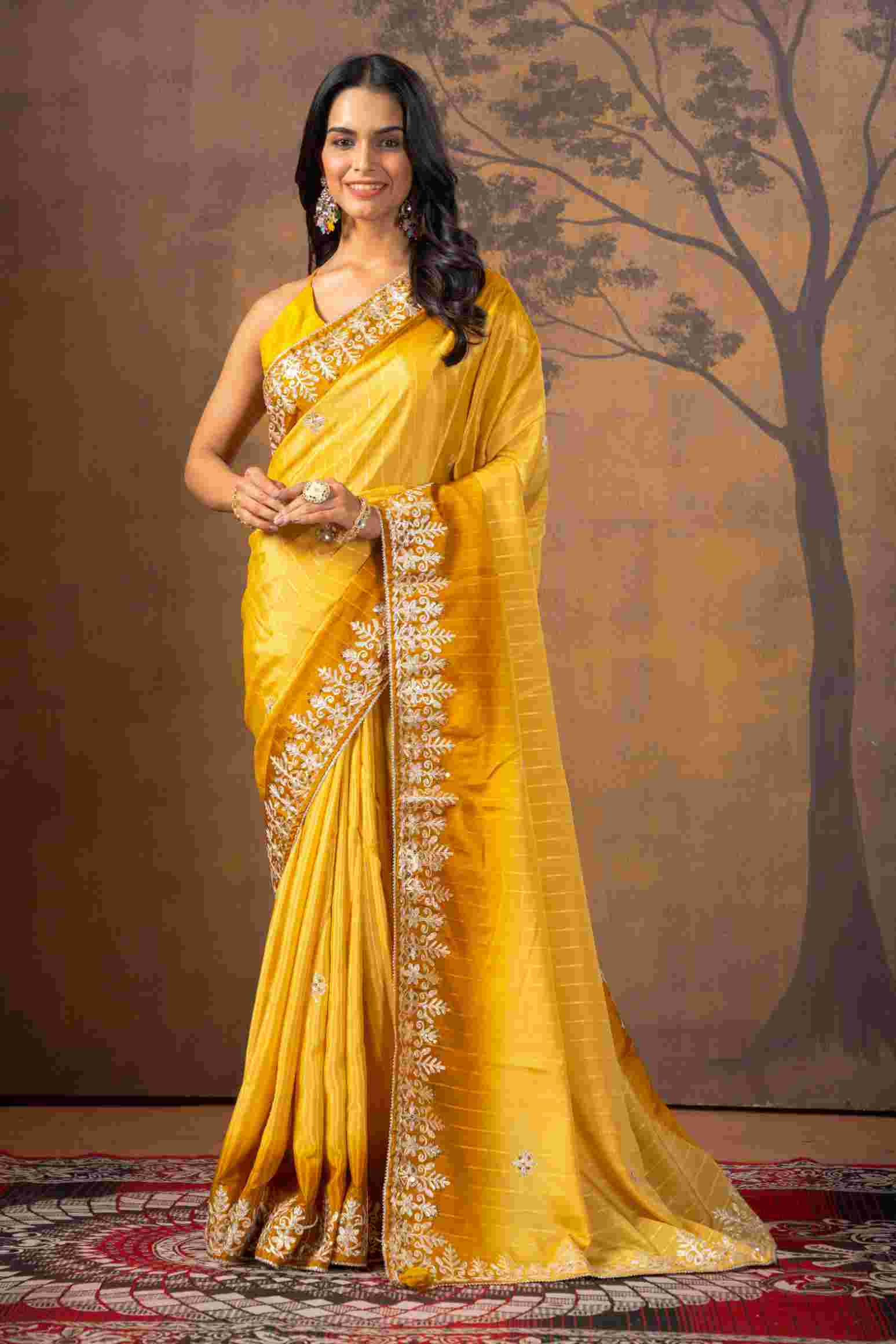 Yellow Gottapatti work Pure Silk Saree - KAJREE