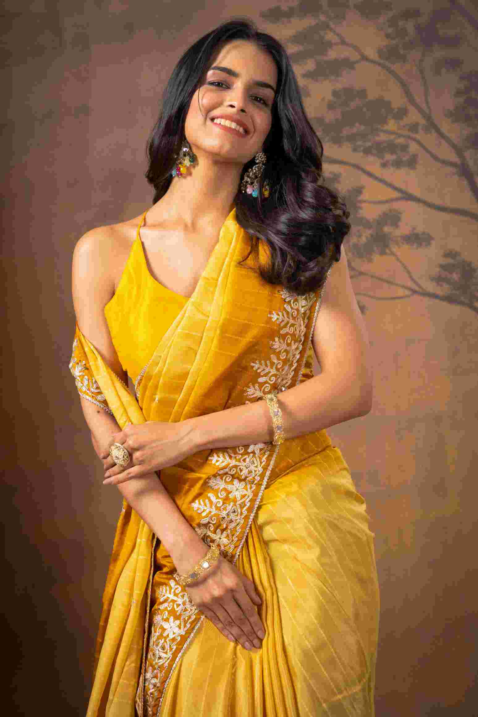 Yellow Gottapatti work Pure Silk Saree - KAJREE