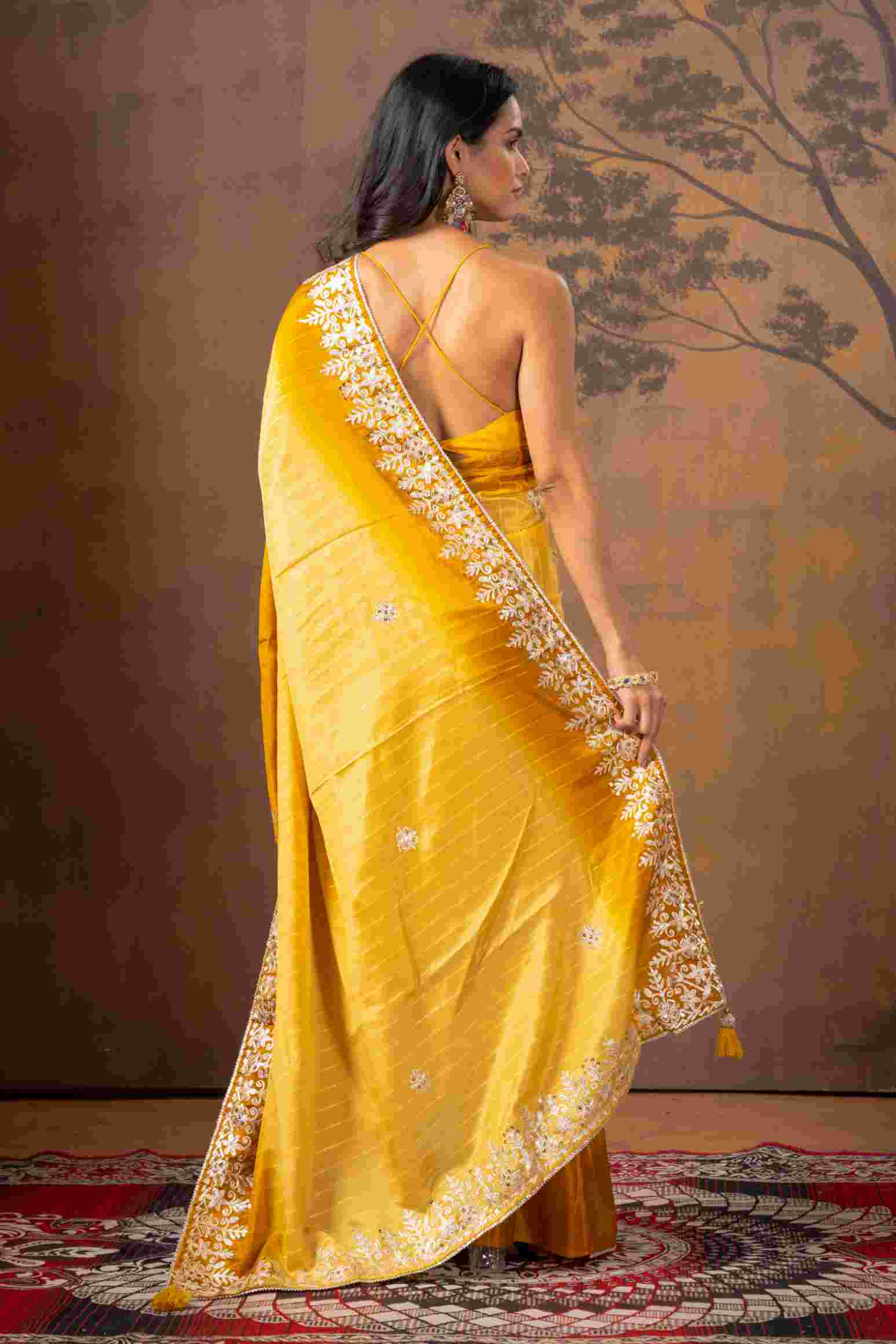 Yellow Gottapatti work Pure Silk Saree - KAJREE