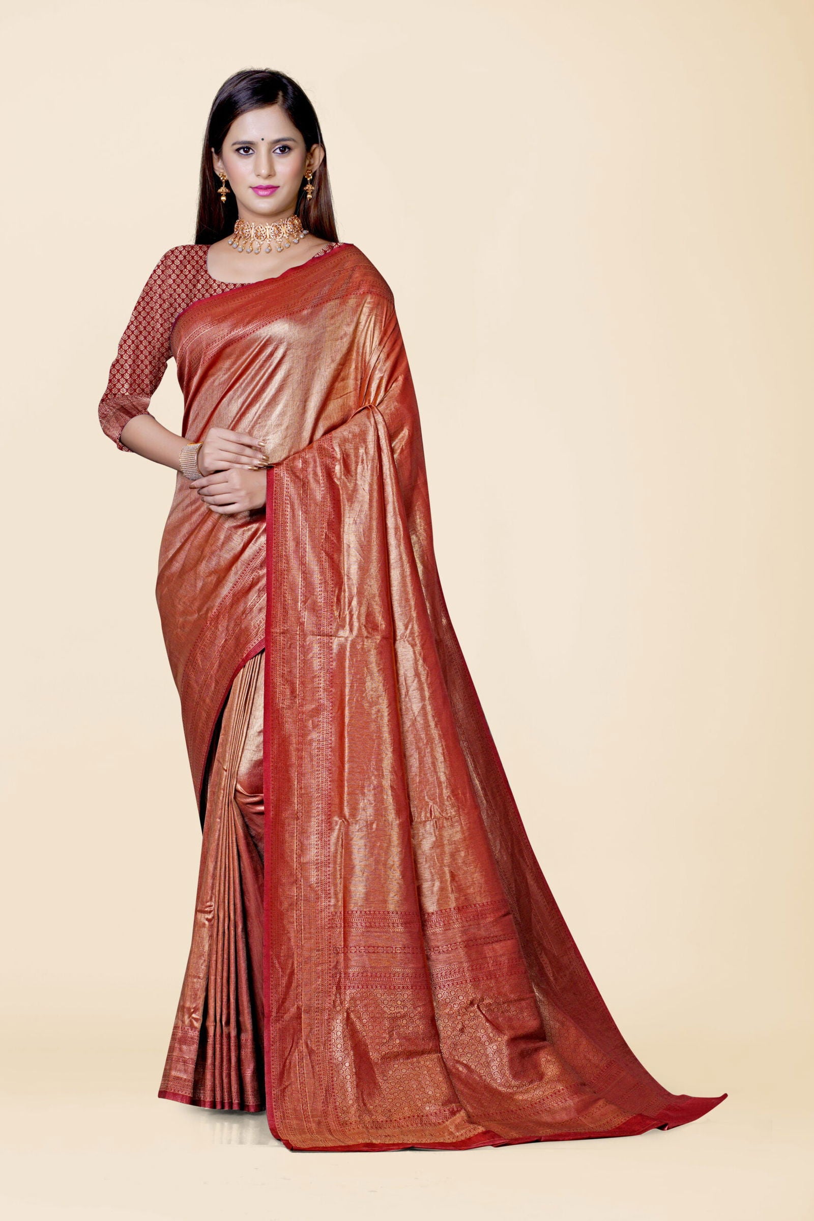 Red Zariwork Tissue Silk Saree - KAJREE