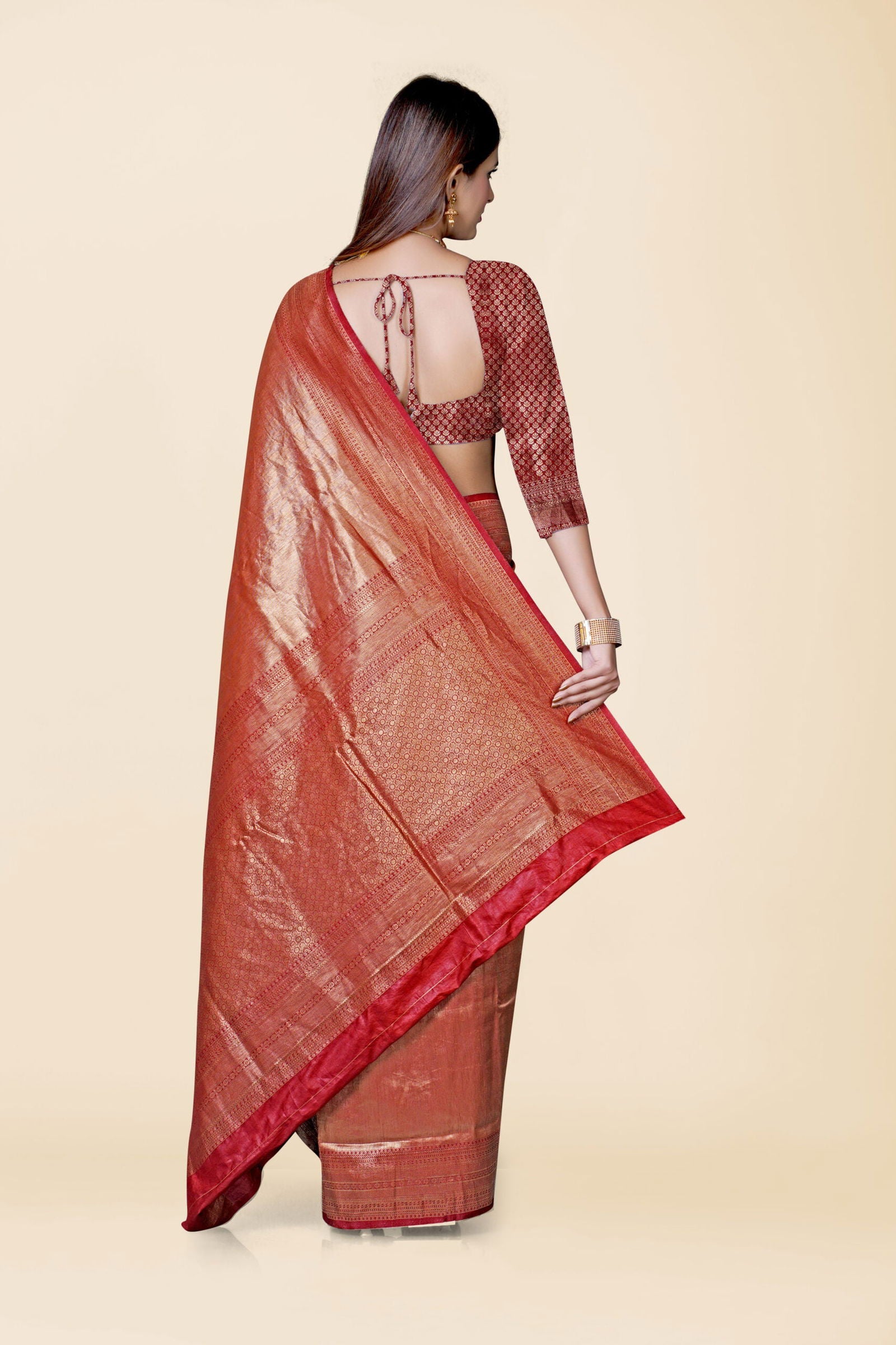 Red Zariwork Tissue Silk Saree - KAJREE