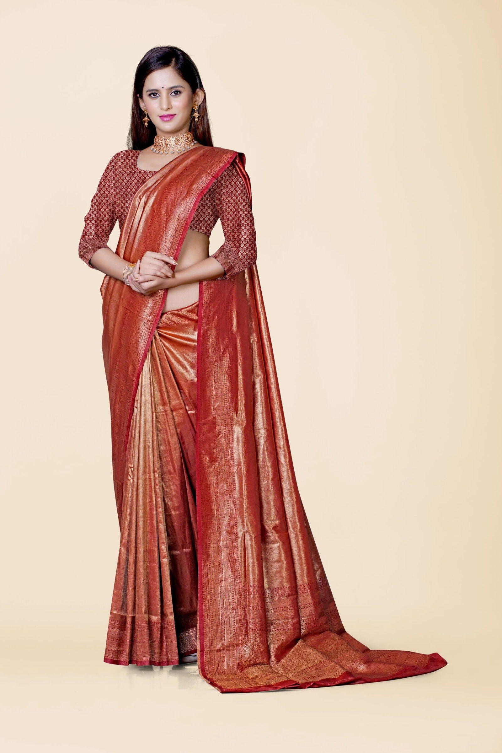 Red Zariwork Tissue Silk Saree - KAJREE