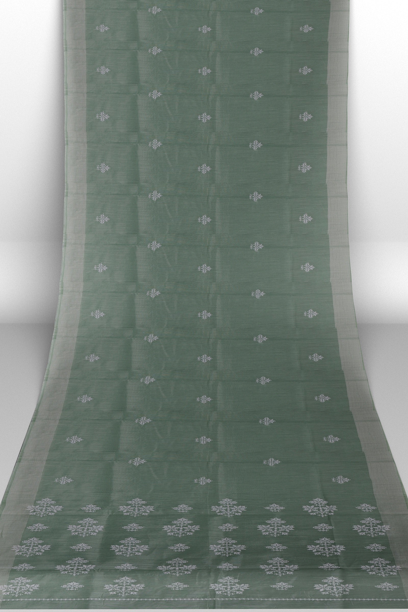 Pista Green Threadwork Linen Saree 