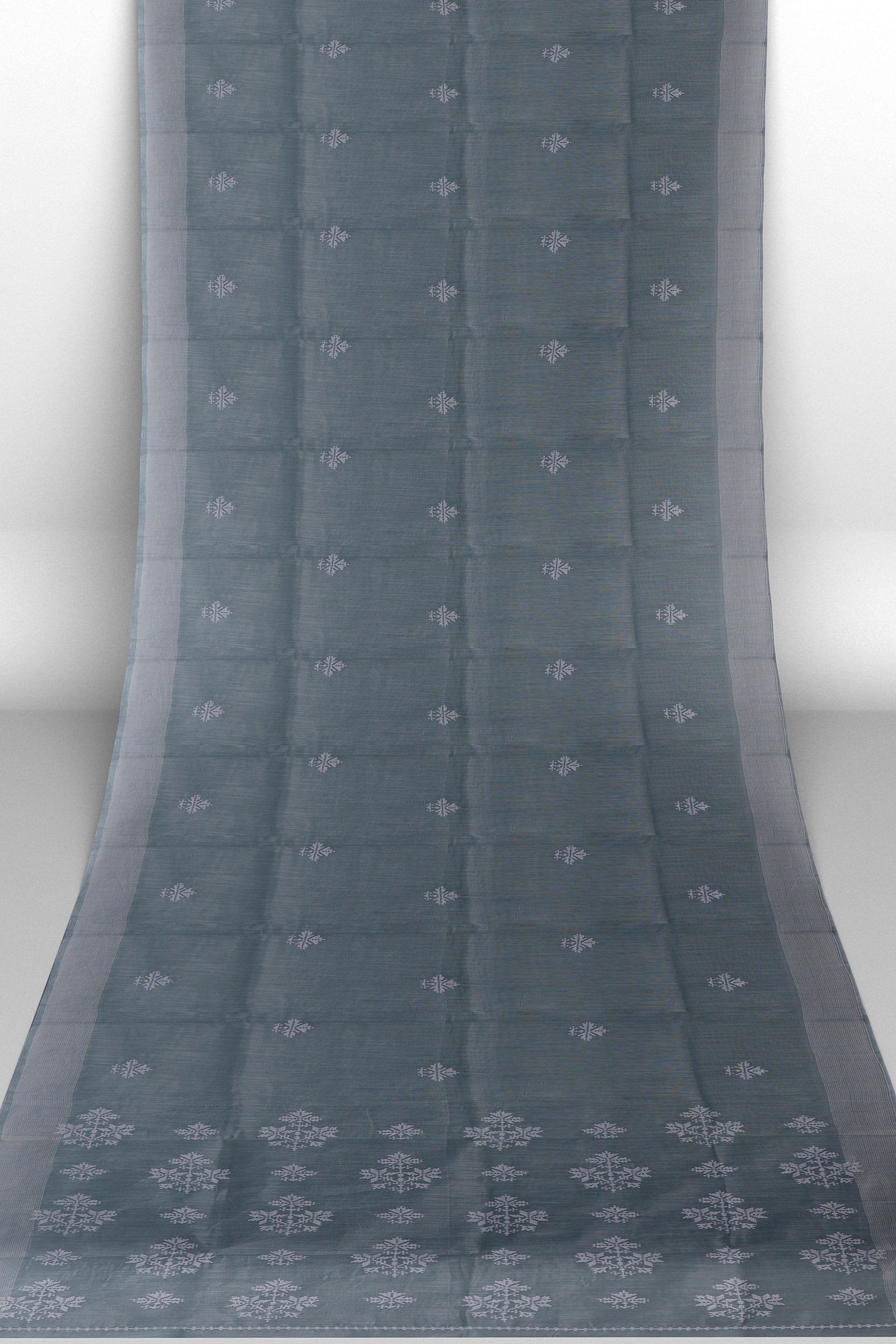 Steel Grey Threadwork Linen Saree 