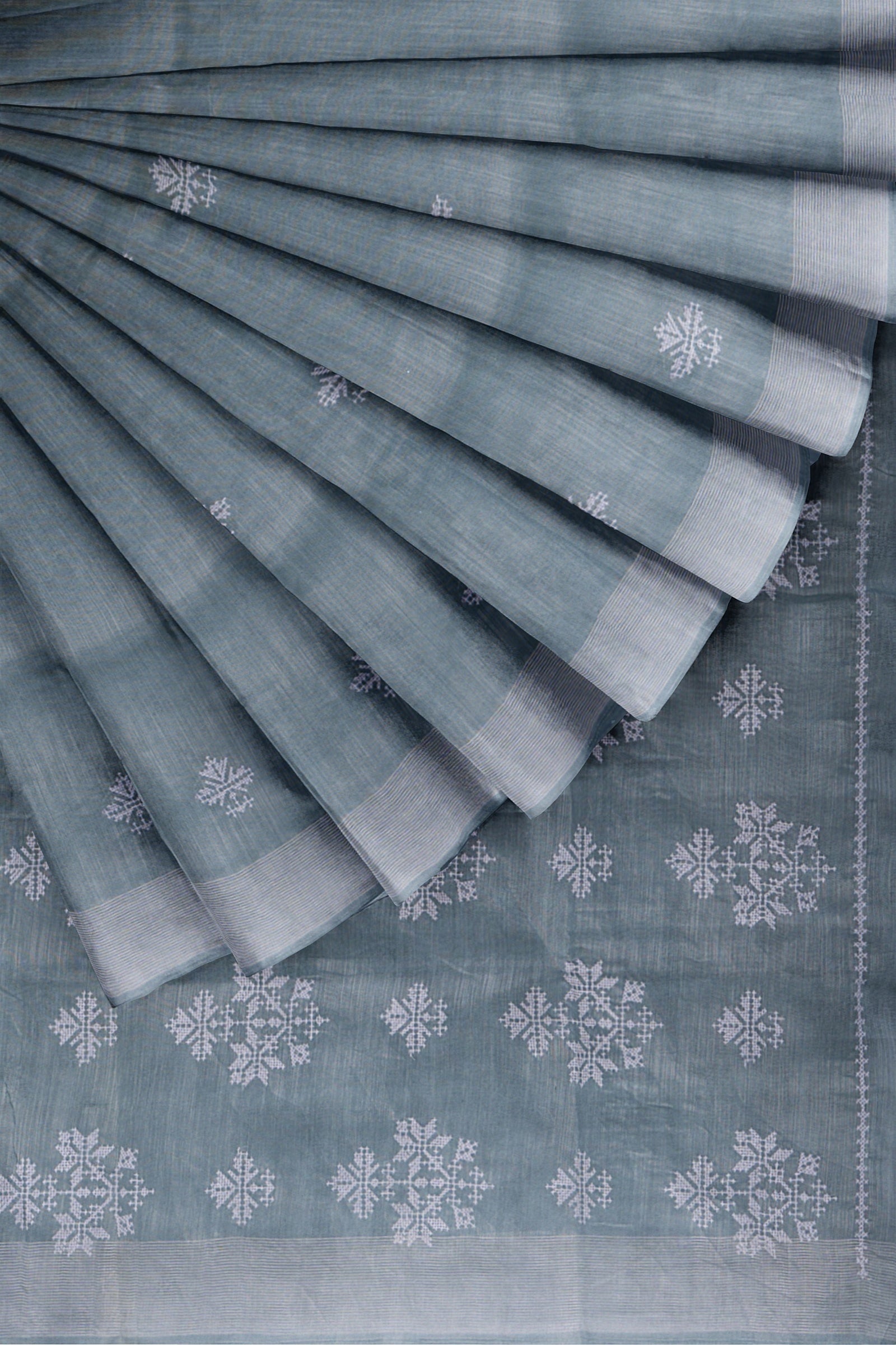 Steel Grey Threadwork Linen Saree 
