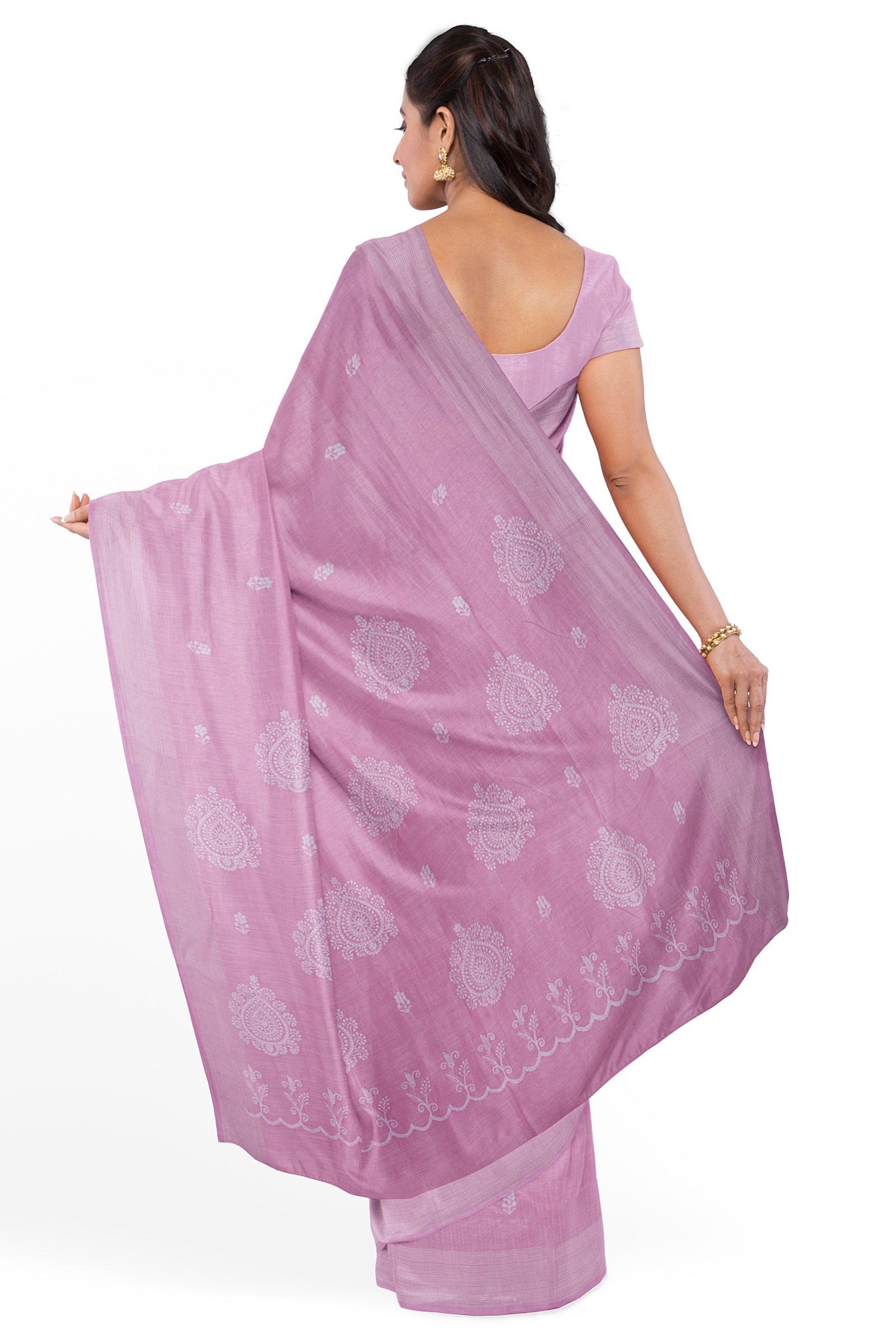 Pink linen Saree 