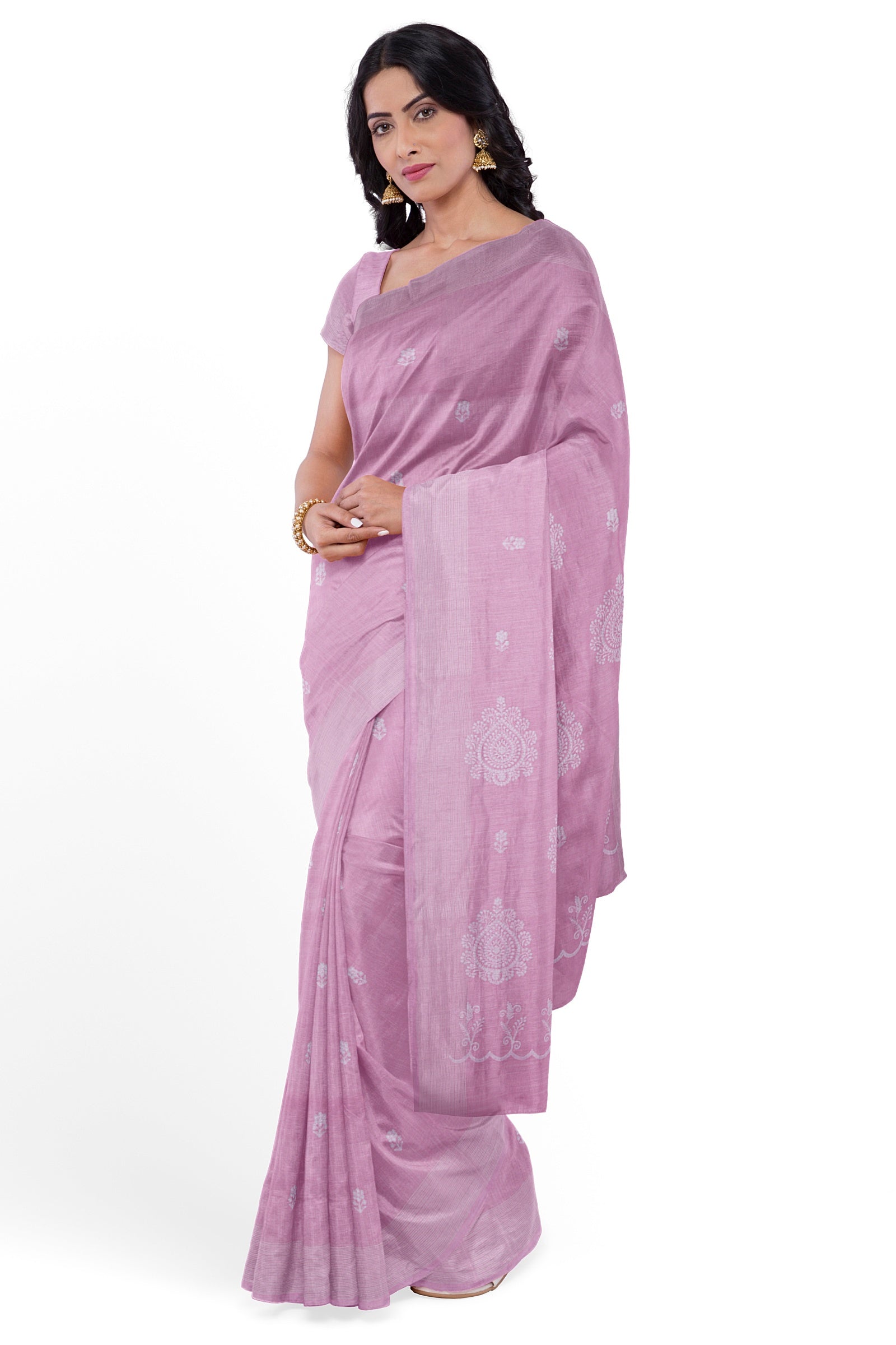 Pink linen Saree 