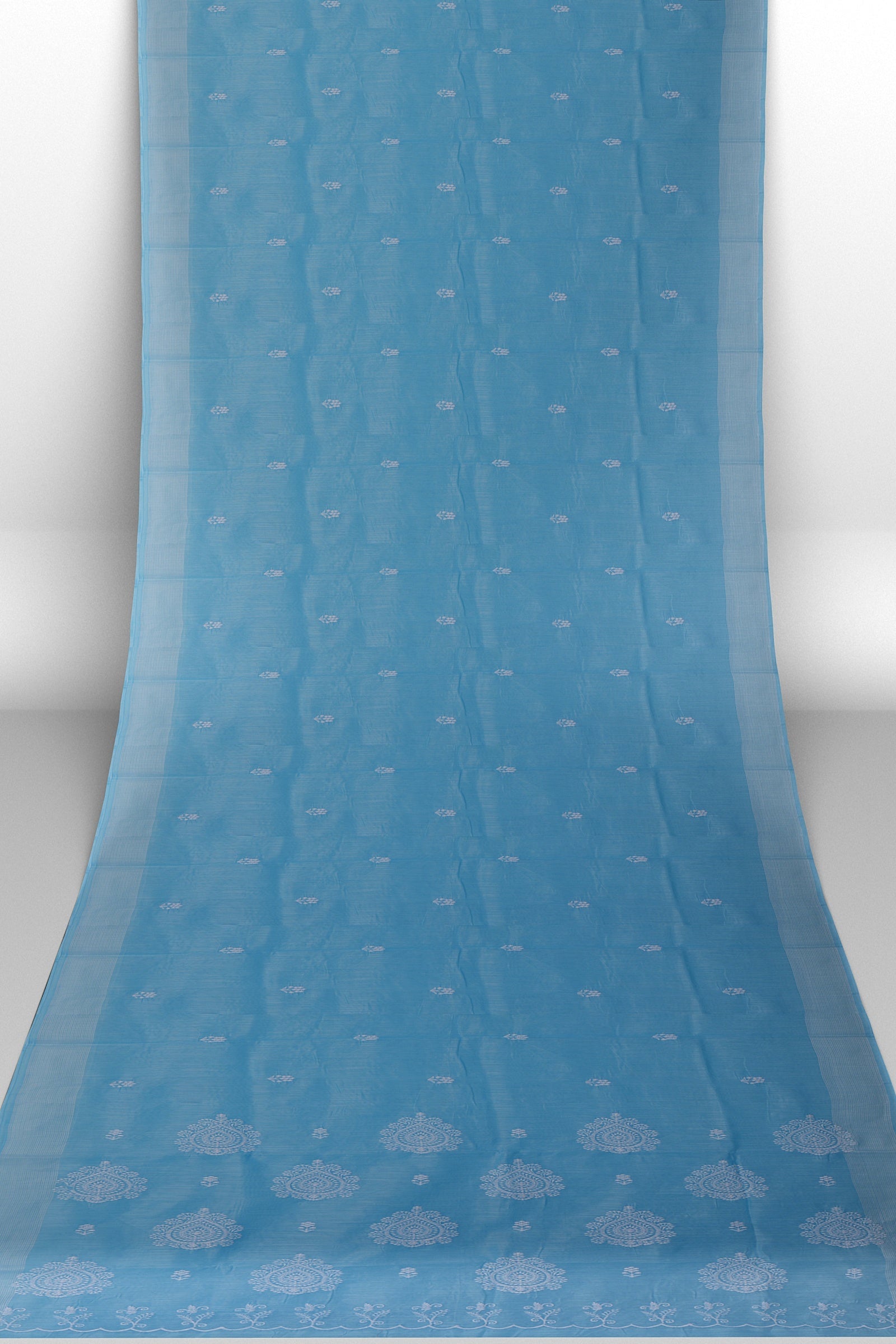Sky Blue Threadwork Linen Saree 