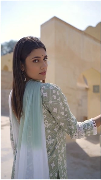 Pista Green Threadwork with Block Print Cotton Kurta Set - KAJREE