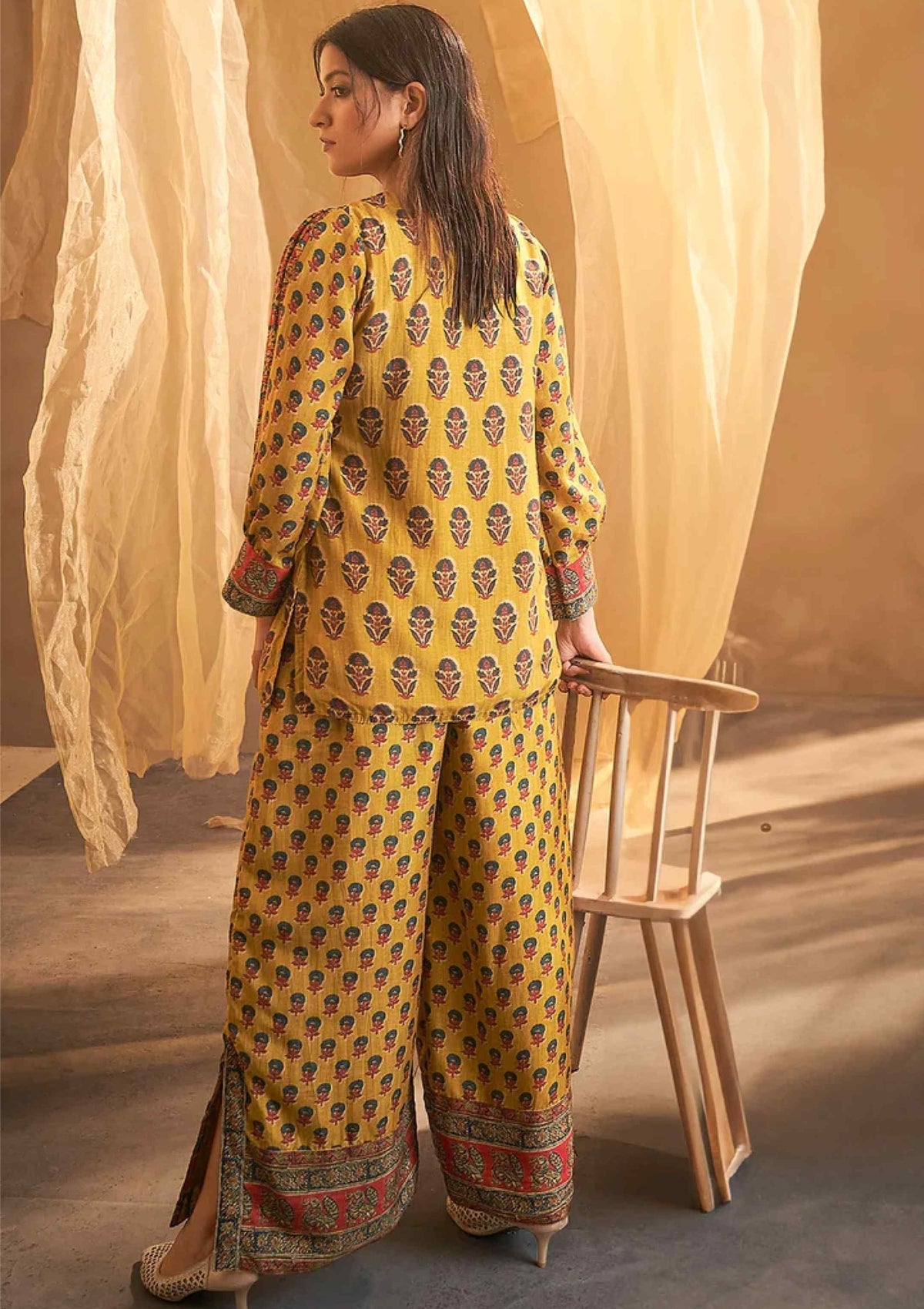 Mustard Block print handwork Cotton Co-ord Set 