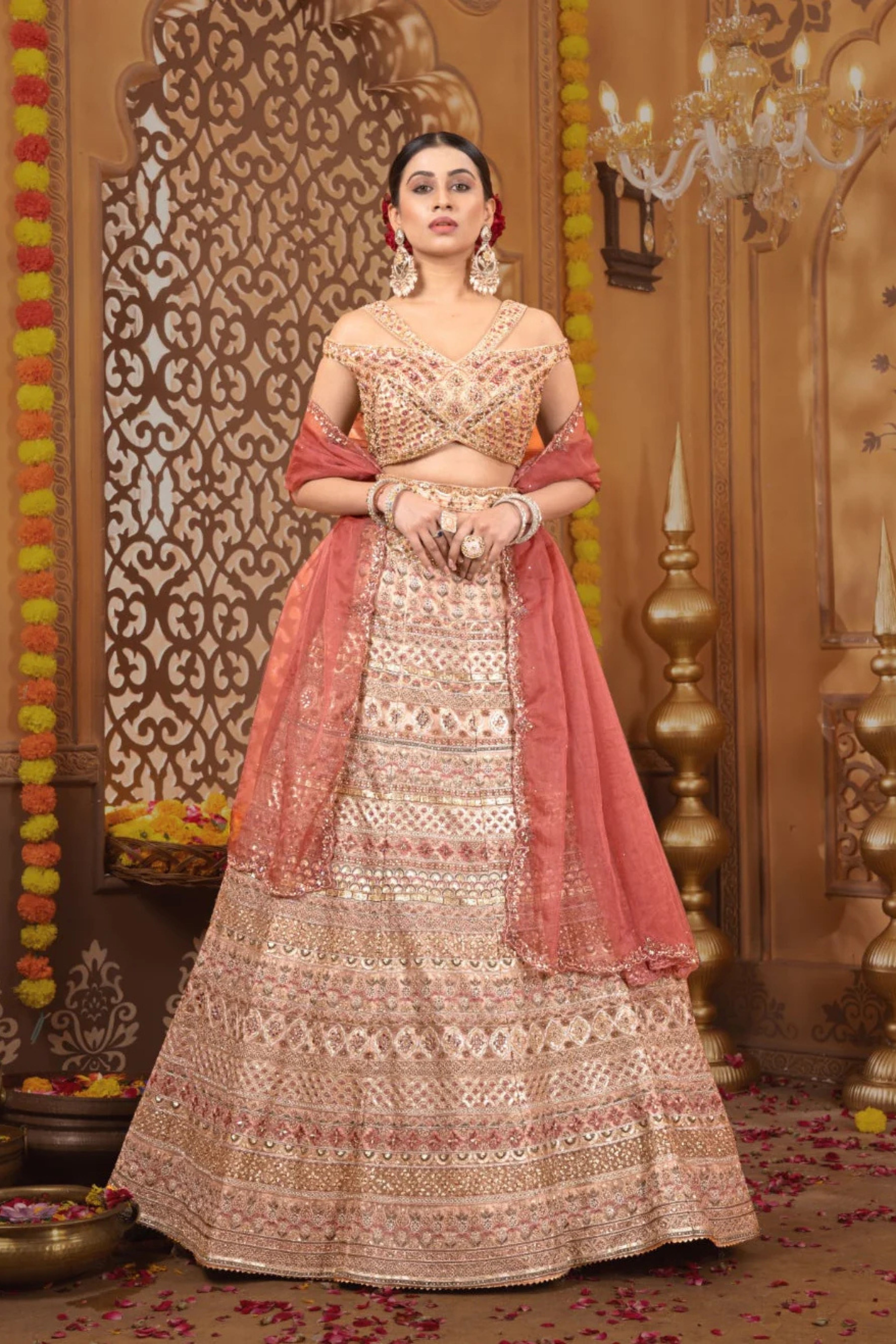 Pink Silk Handwrok Threadwork Lehenga 