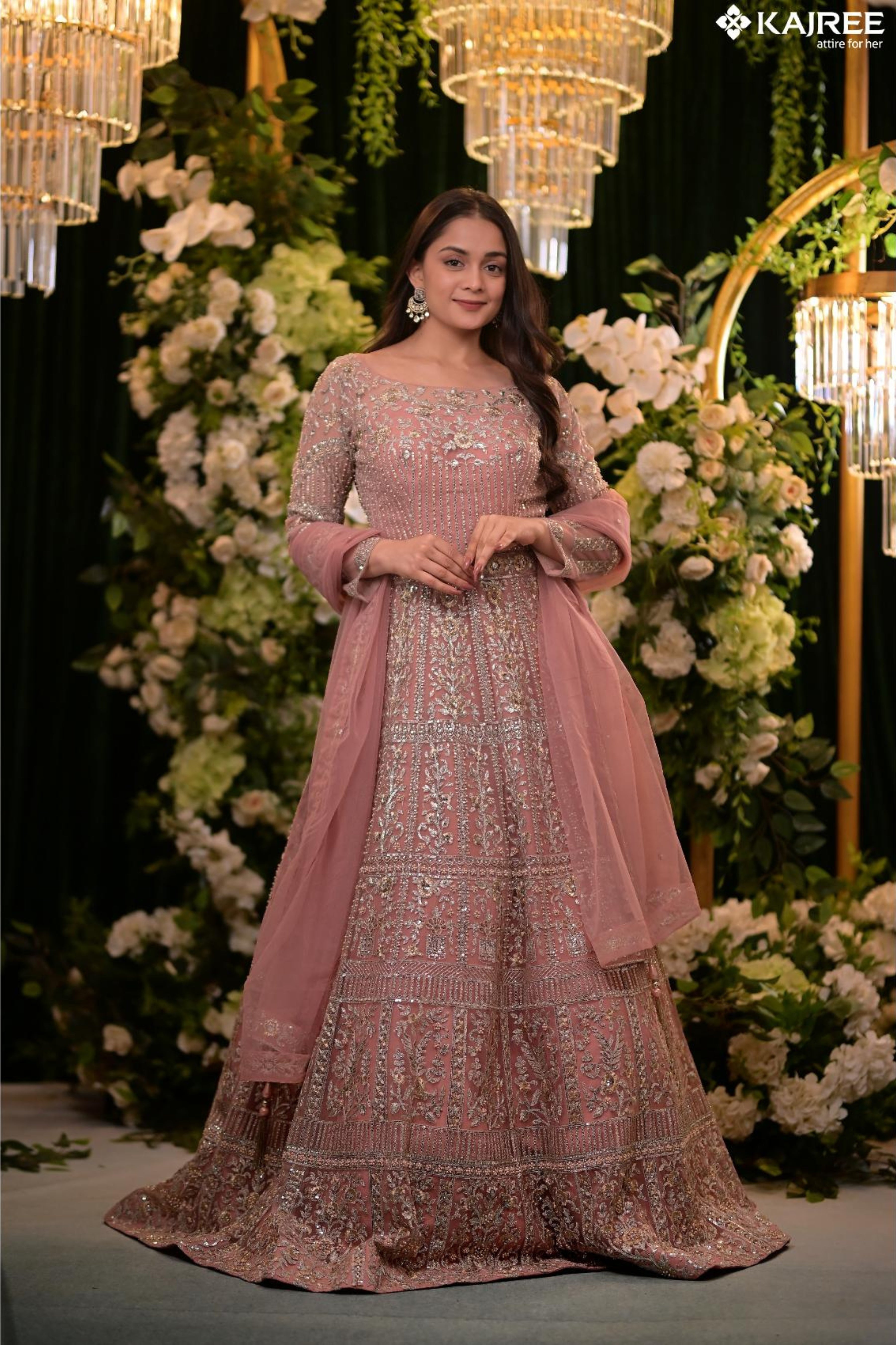 Pink Hand Embroidery Silk Gown 