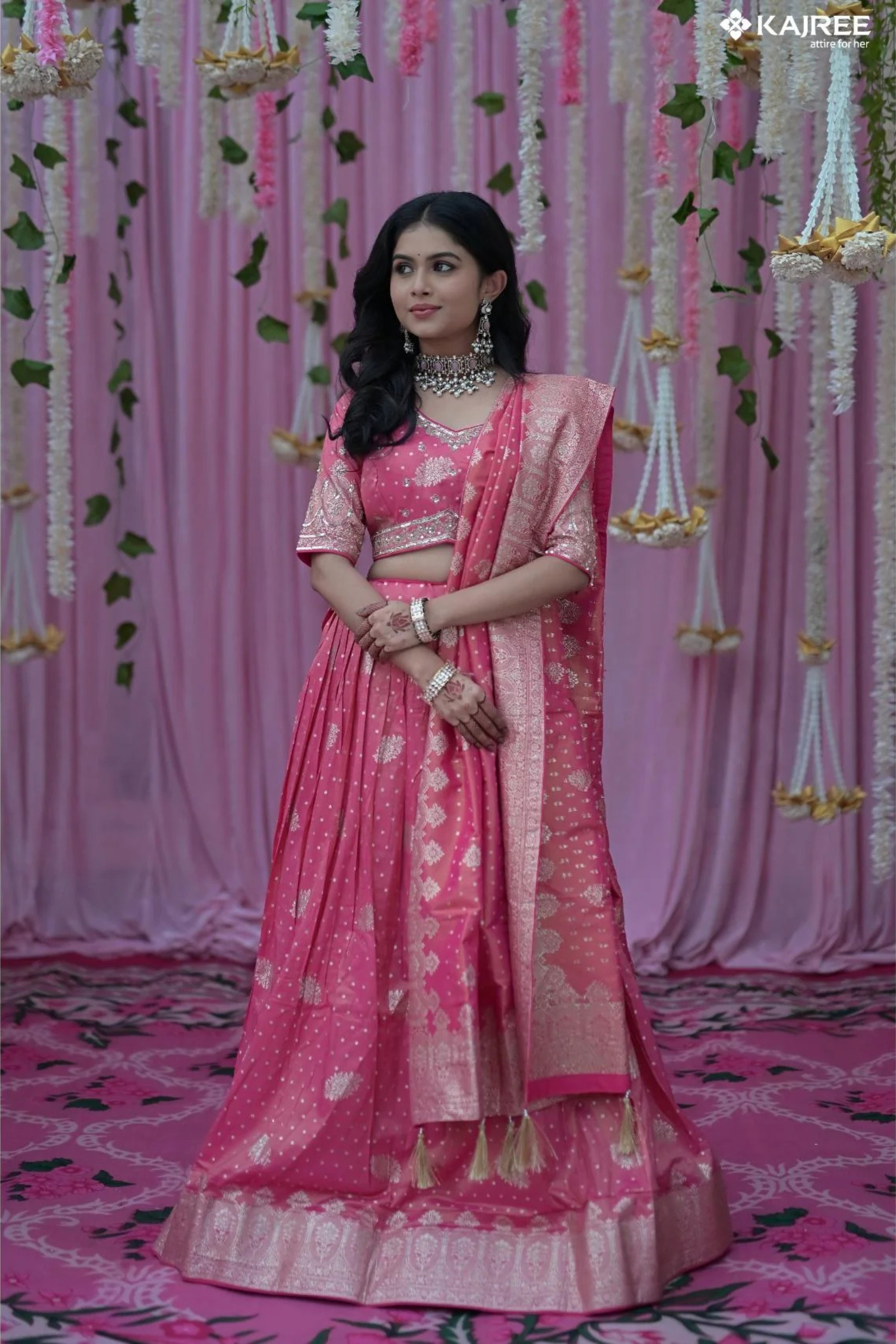 Pink Silk Foil Work Designer Lehenga 