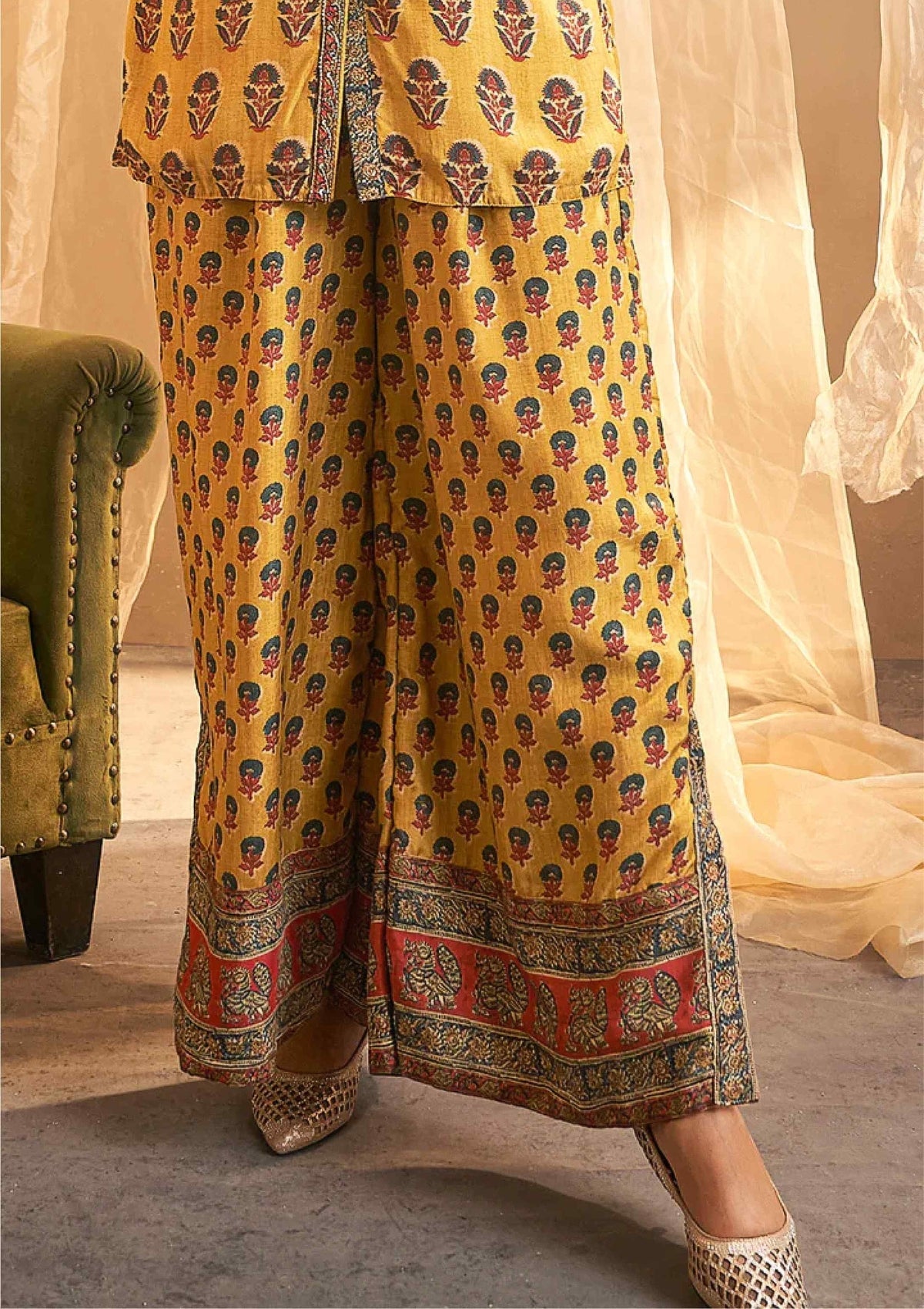 Mustard Block print handwork Cotton Co-ord Set 