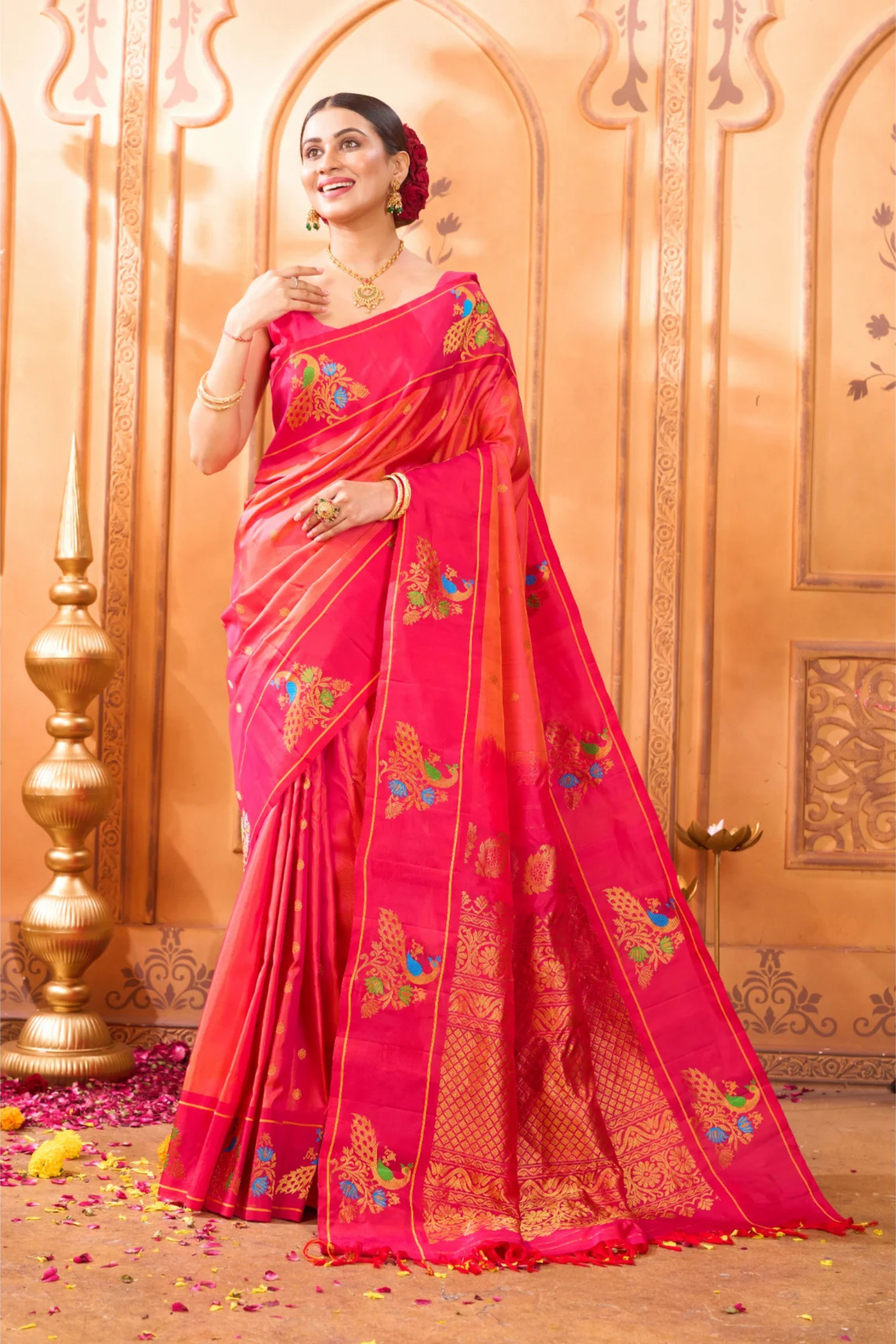Pure Pink Zariwork Gadwal Paithani Saree 