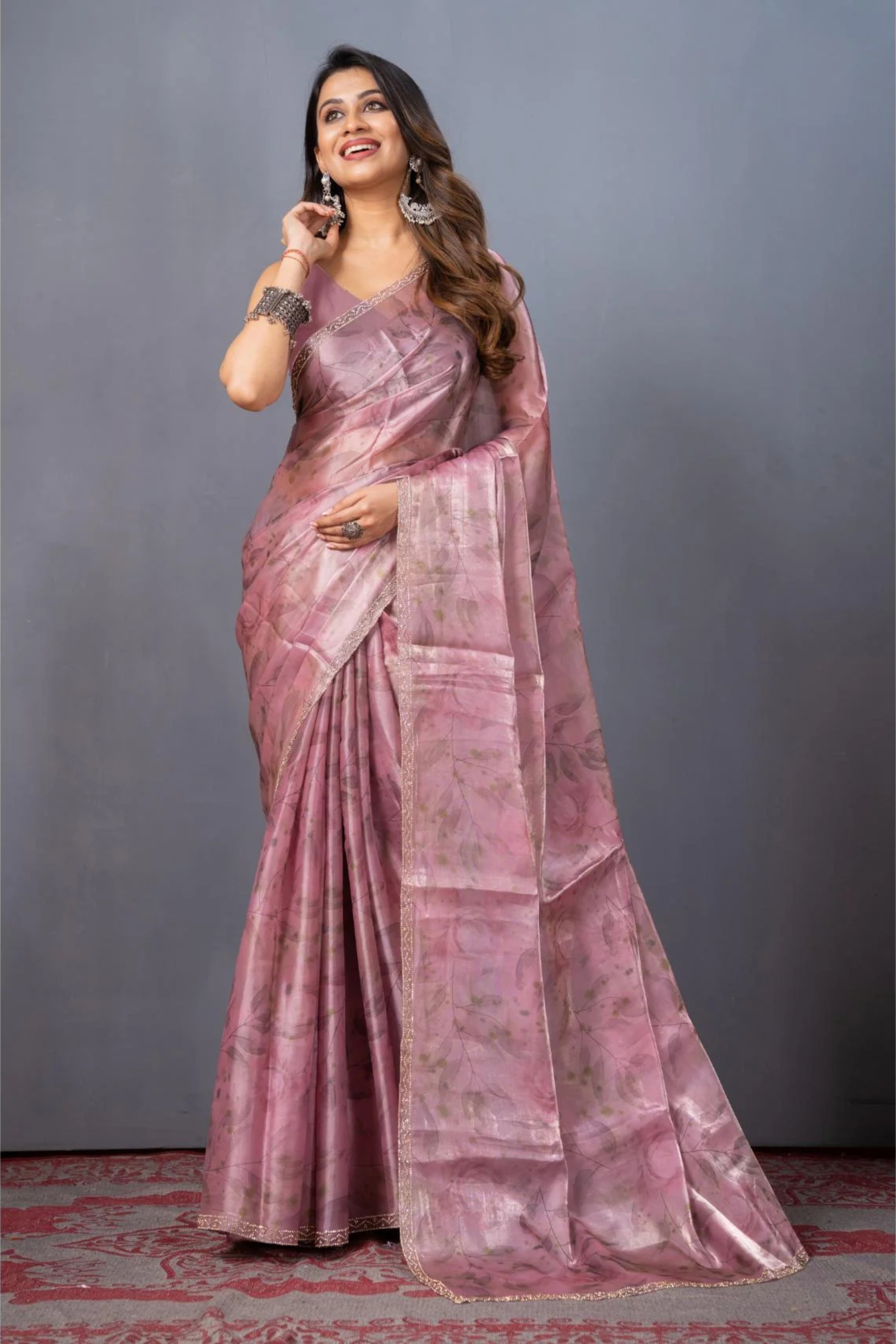 Pink Zariwork Organza Saree - Kajree 