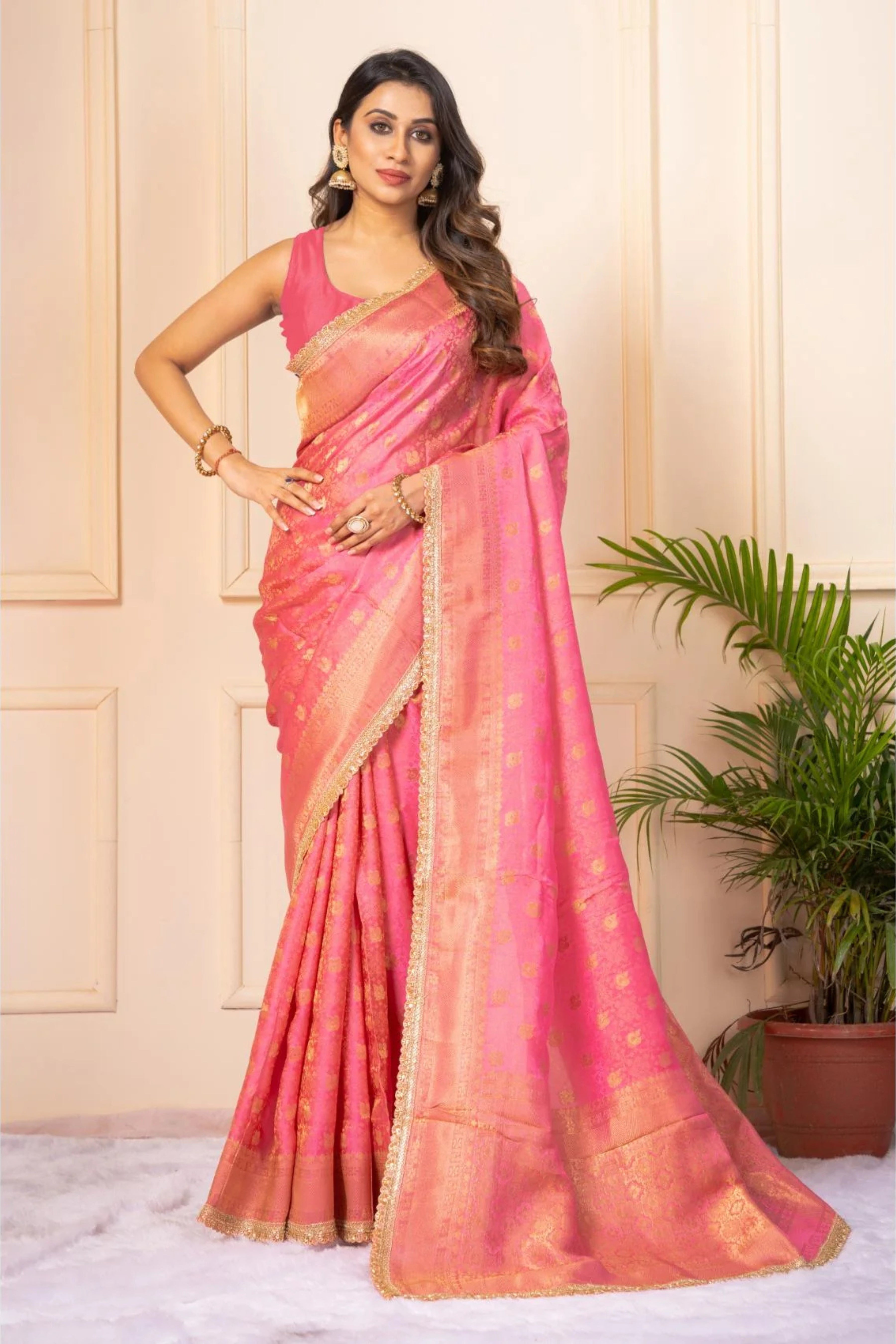 Baby  Pink  Zariwork Pure Silk Saree 