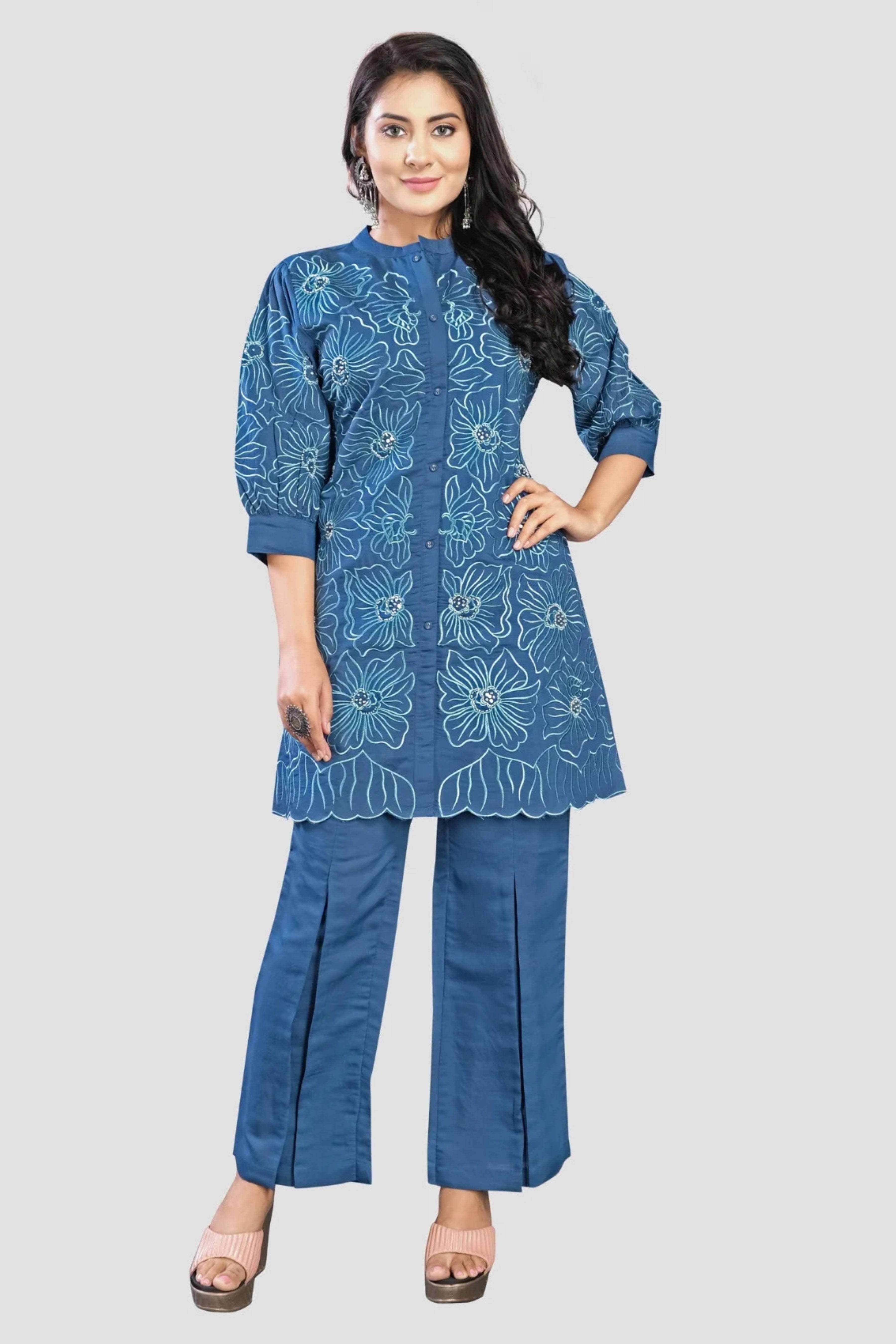 Blue Threadwork Muslin Co-Ord - KAJREE