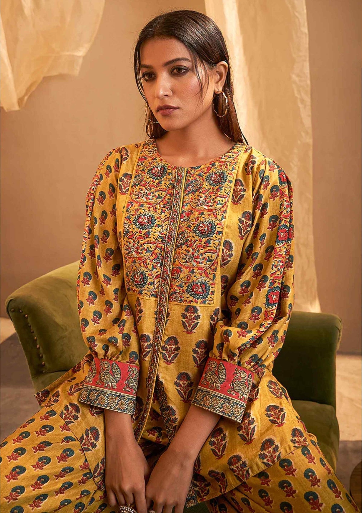 Mustard Block print handwork Cotton Co-ord Set 