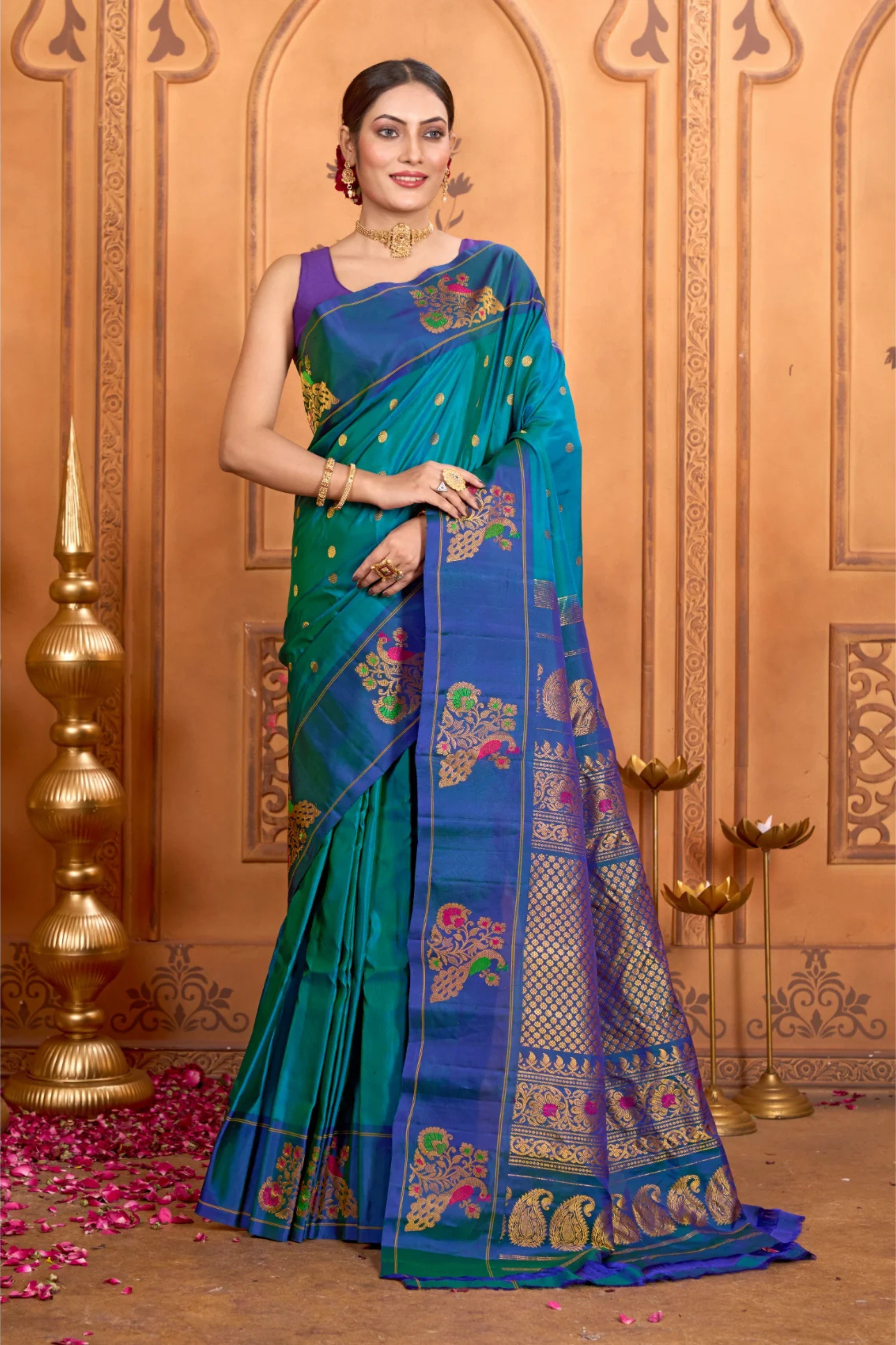 Pure Blue Zariwork Gadwal Paithani Saree 